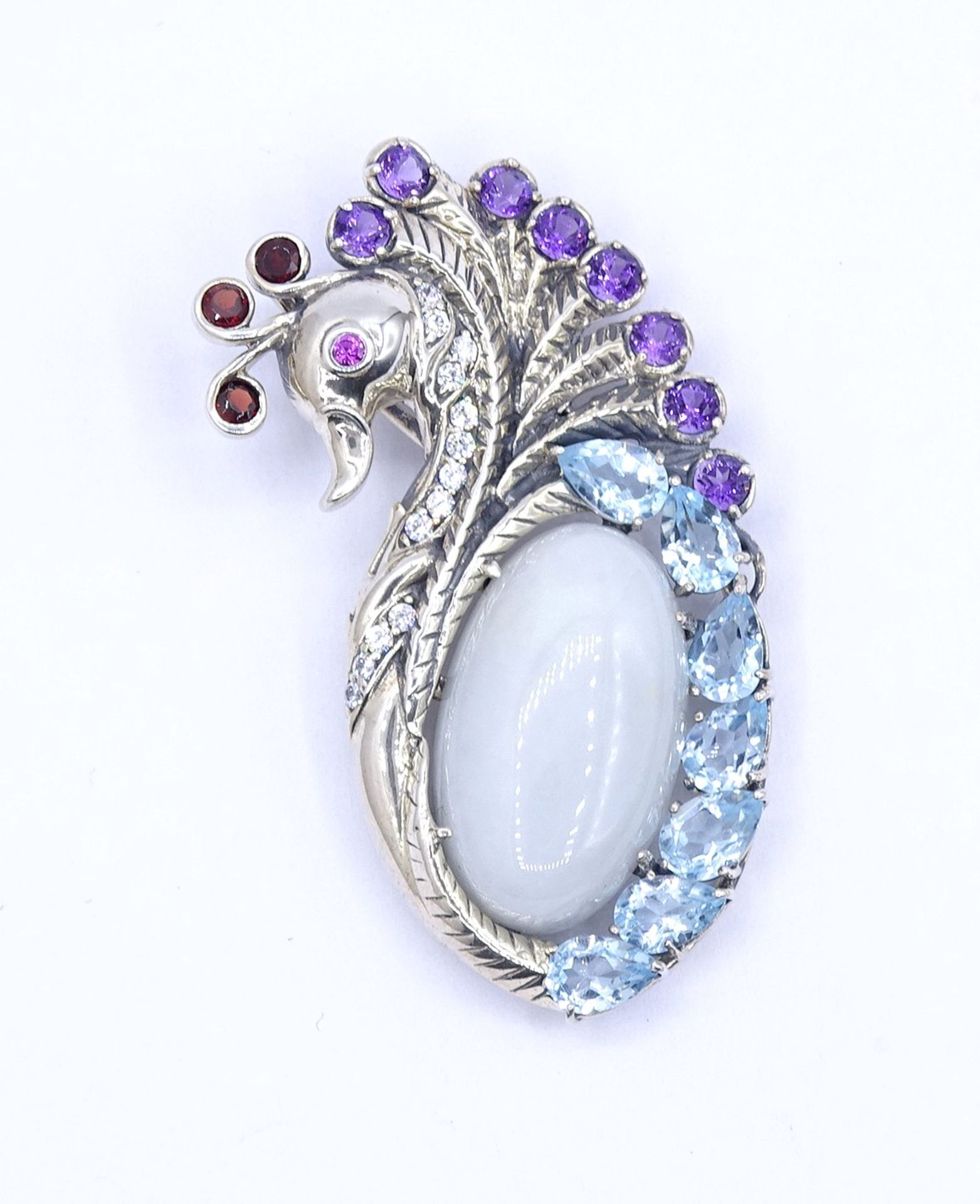 Figürlicher Edelstein Silber Anhänger, Sterlingsilber 0.925 mit Amethyste,Granat und Blautopase, L.