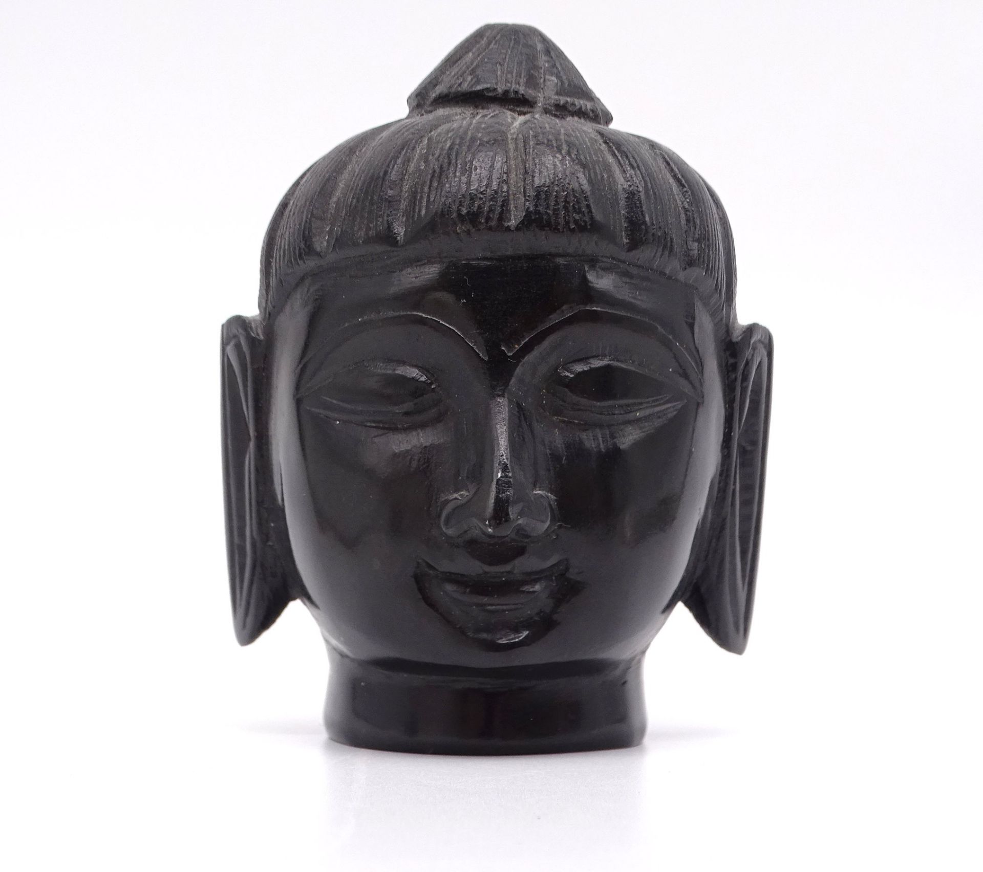 kl. schwerer Buddha Kopf "villa collection denmark", wohl Obsidian, H. 11cm