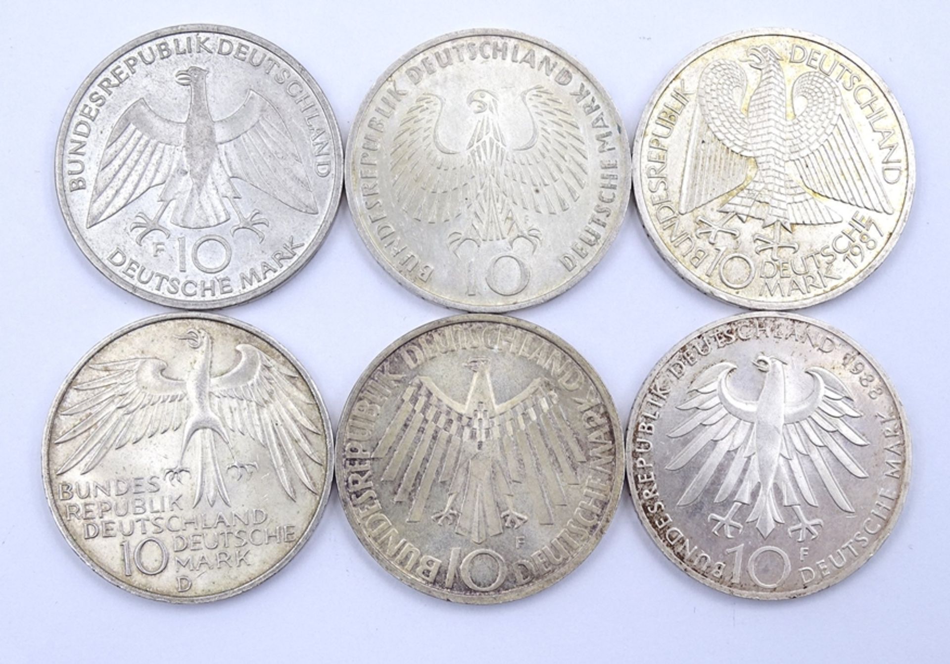 6x 10 DM Münzen = 60 Deutsche Mark