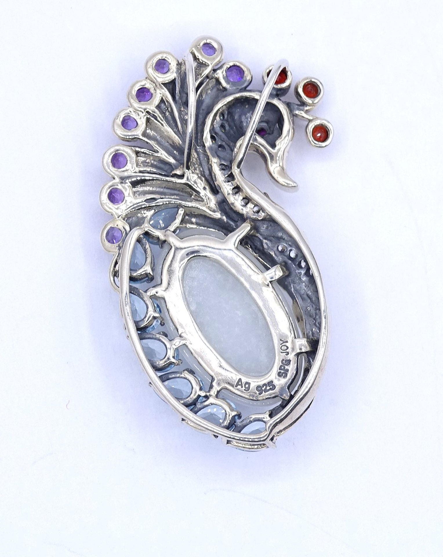 Figürlicher Edelstein Silber Anhänger, Sterlingsilber 0.925 mit Amethyste,Granat und Blautopase, L. - Bild 5 aus 5