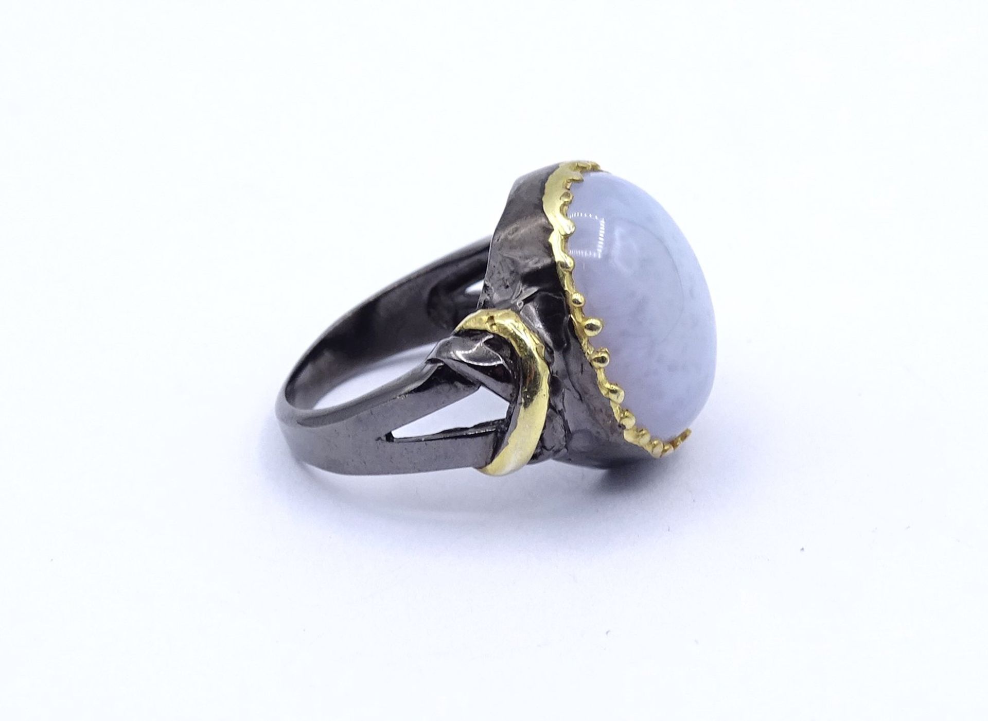 Chalzedon Ring, Silber 0.925 - schwarz rhodiniert, 11,7g., RG 58 - Bild 2 aus 3