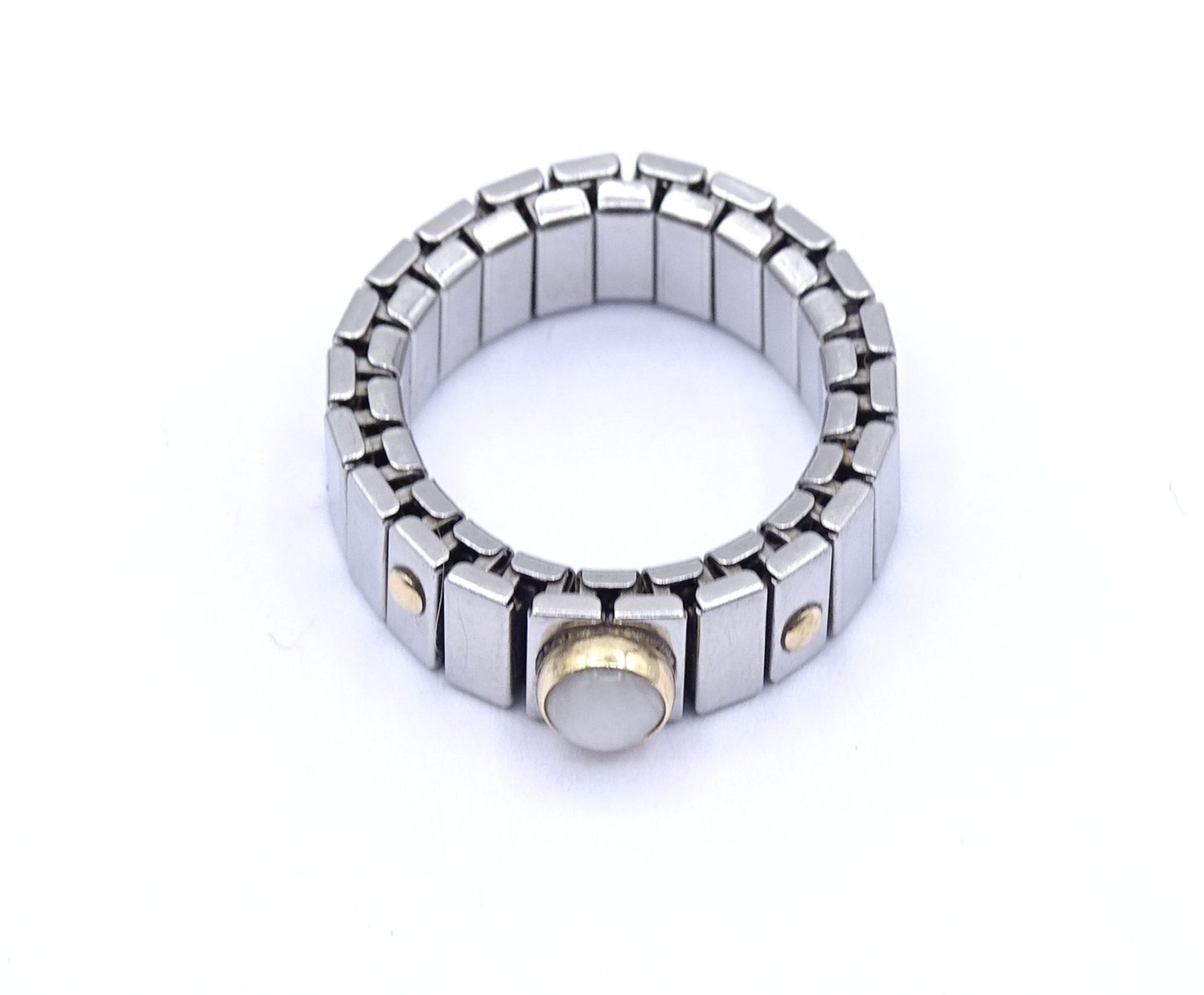 Ring, Stahl mit  Goldmonturen 14K (gepr.), Ringgröße durch Flexband variabel, - Bild 2 aus 3