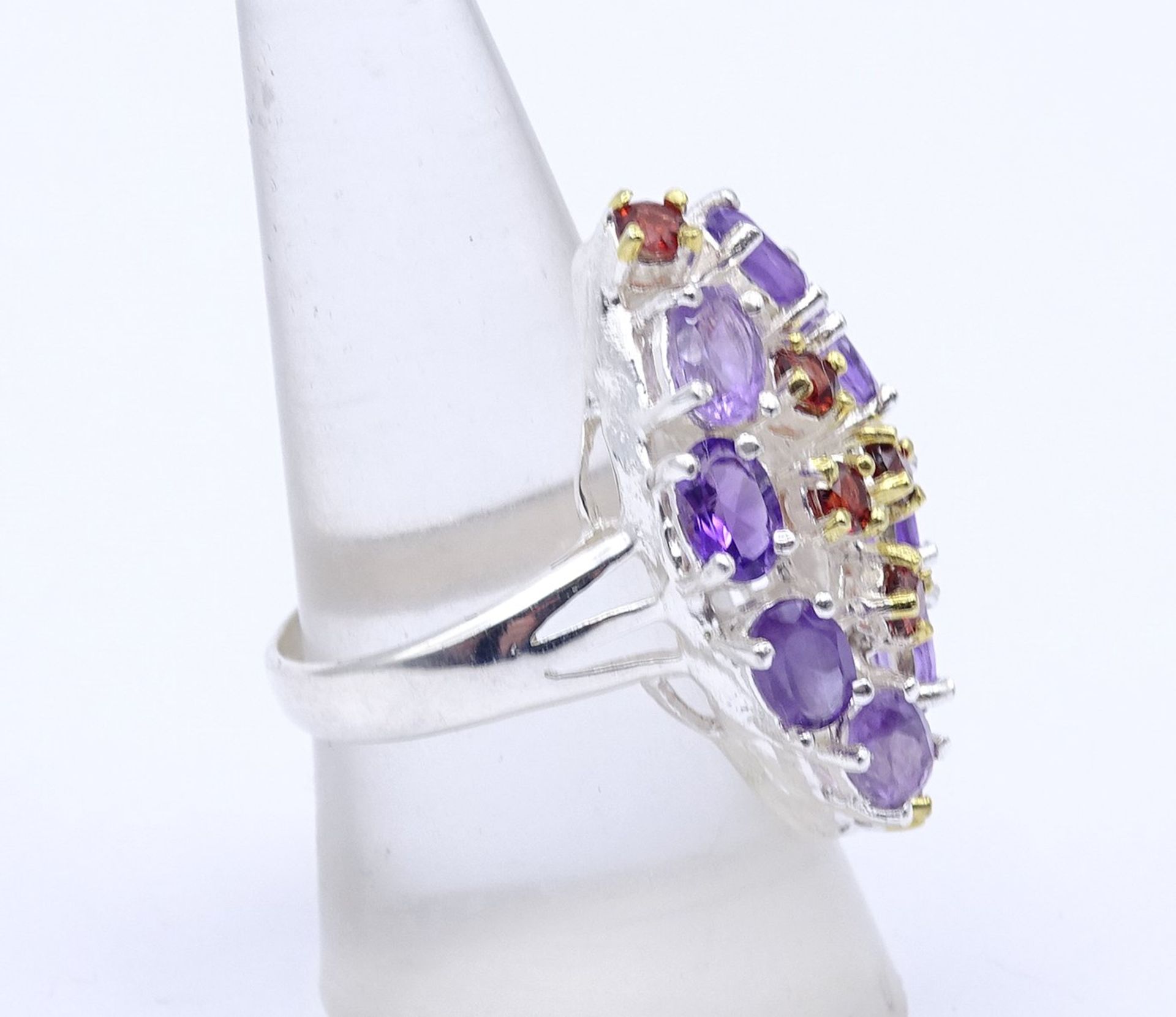 Edelstein Silber Ring, Amethyste und Granate, Sterlingsilber 0.925, 8,0g., RG 57 - Bild 2 aus 3