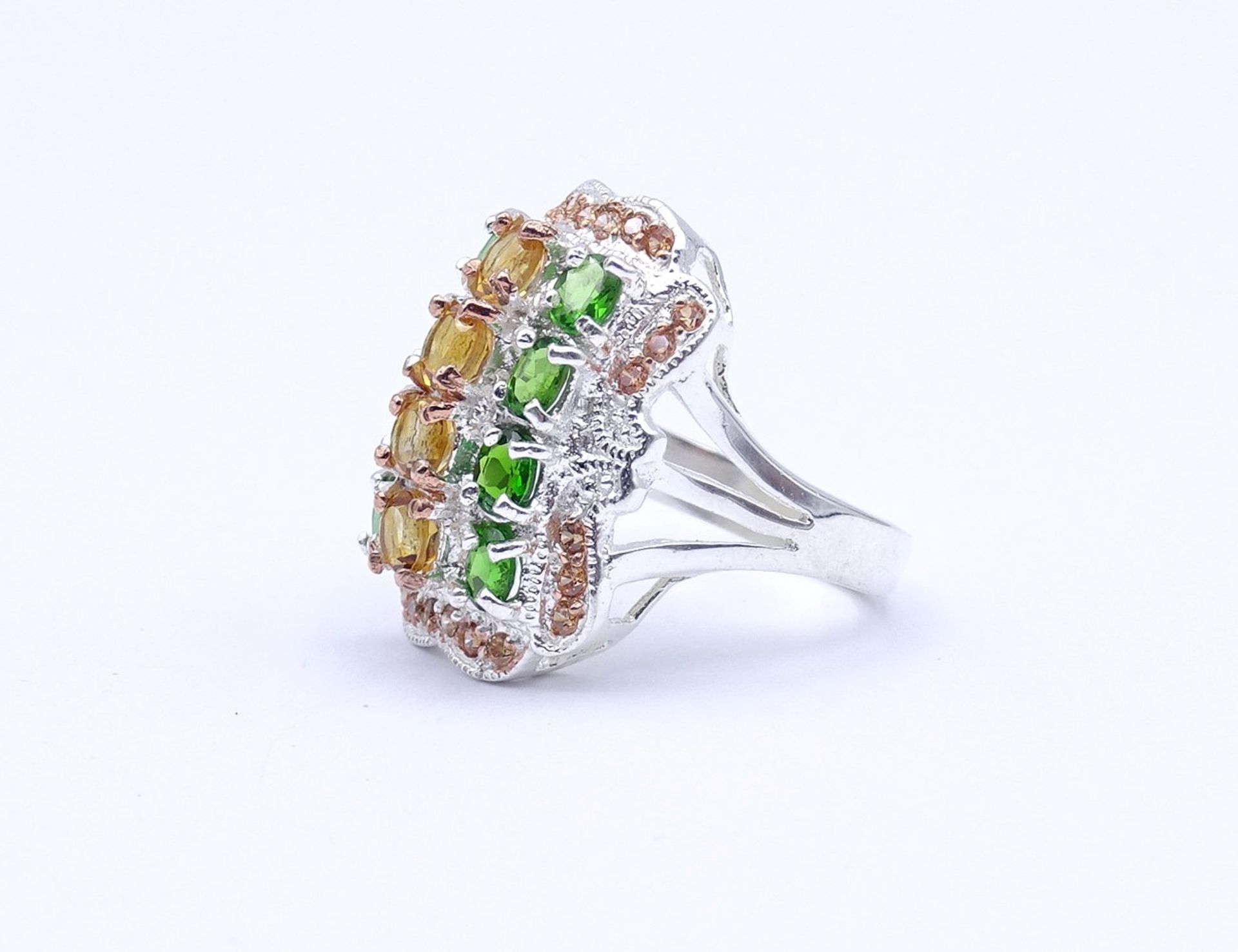 Edelstein Silber Ring 0.925, Chromdiopside und Citrine, 9,0g., RG 53/54 - Image 4 of 5