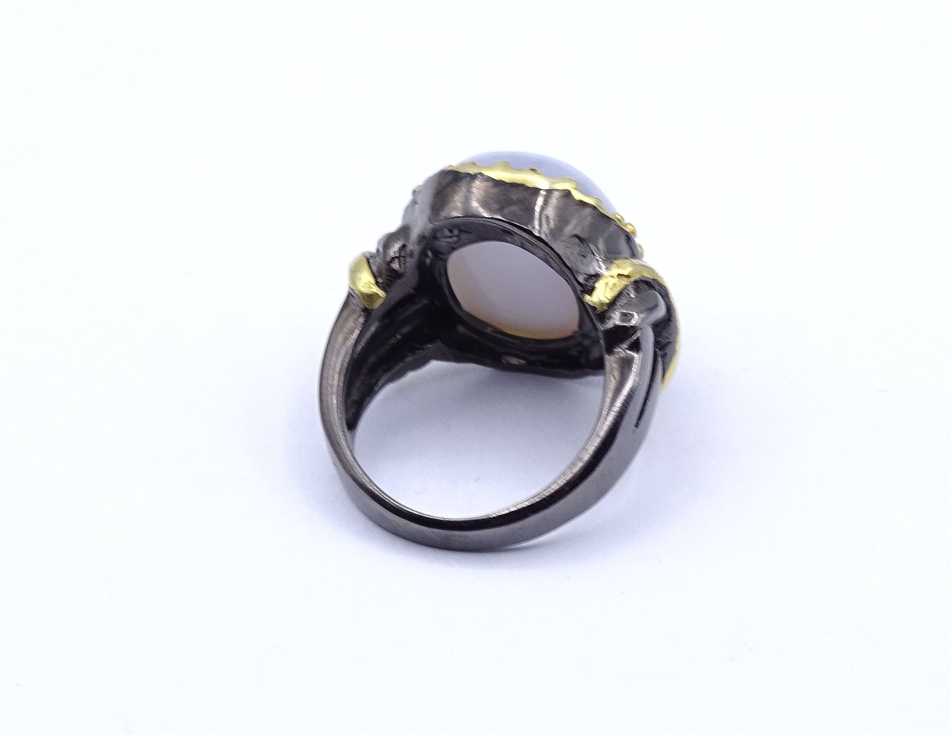 Chalzedon Ring, Silber 0.925 - schwarz rhodiniert, 11,7g., RG 58 - Bild 3 aus 3