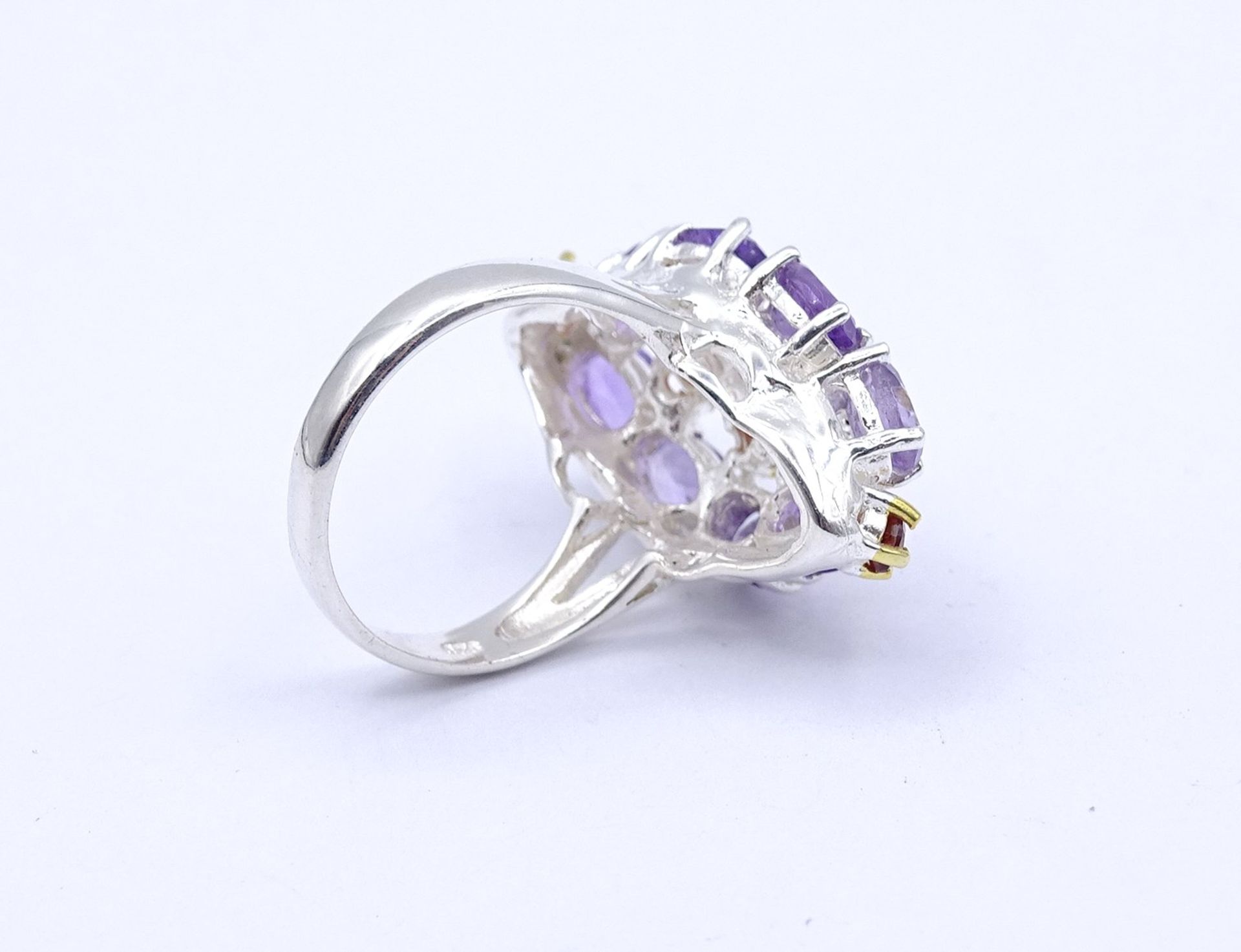 Edelstein Silber Ring, Amethyste und Granate, Sterlingsilber 0.925, 8,0g., RG 57 - Bild 3 aus 3