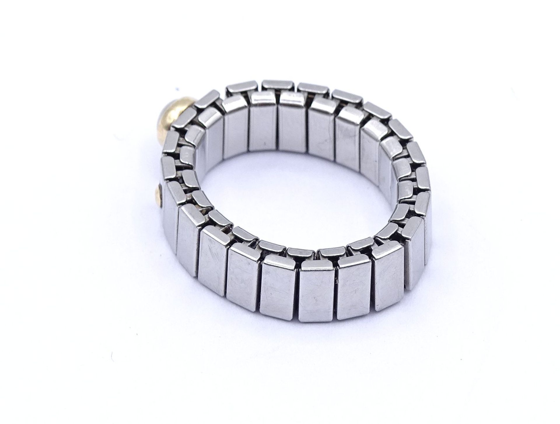 Ring, Stahl mit  Goldmonturen 14K (gepr.), Ringgröße durch Flexband variabel, - Bild 3 aus 3
