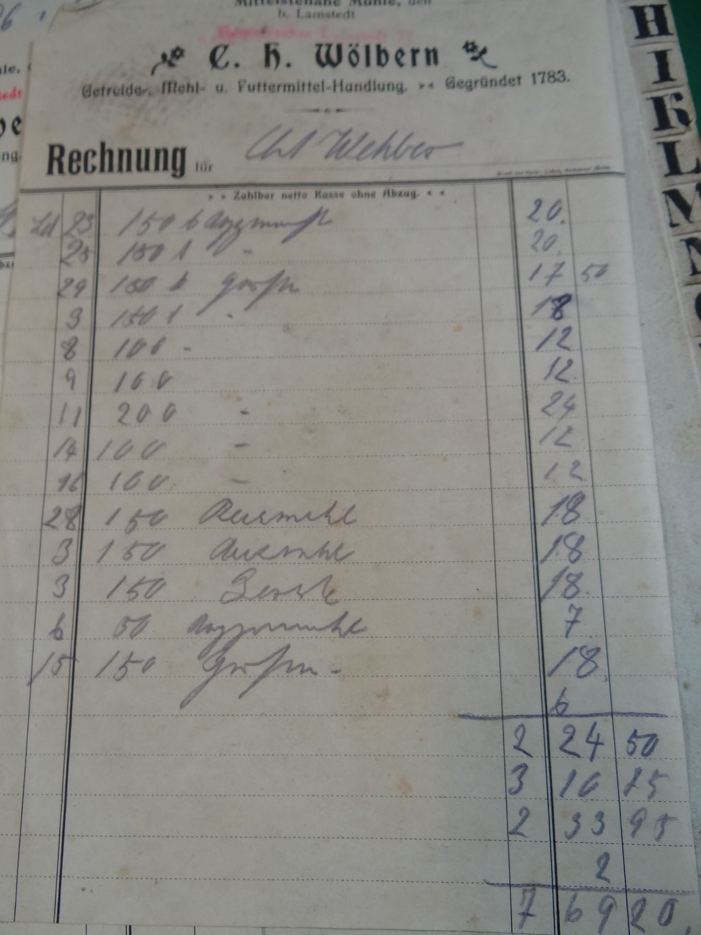 Kassenbuch der Mttelstenaher Mühle (bei Lamstedt) ab ca 1850 bis ca. 1925, viele Einträge für die e - Bild 2 aus 13
