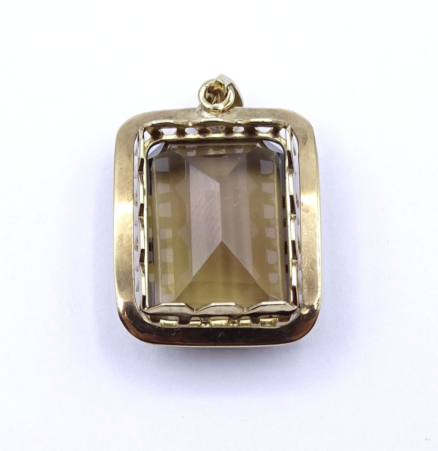 Goldanhänger GG 333/000 mit Rauchquarz von 21,65ct., L. 3,3cm, 7,1g. - Bild 4 aus 5