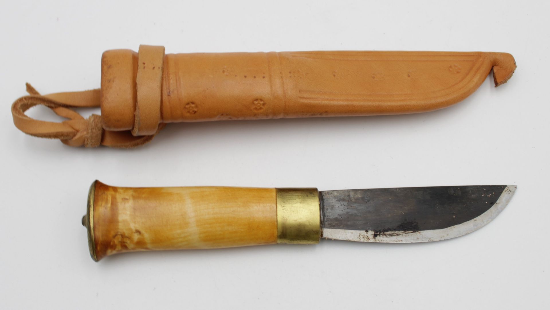 Finndolch mit Lederscheide, Holzgriff, L-21,8cm. - Bild 2 aus 3