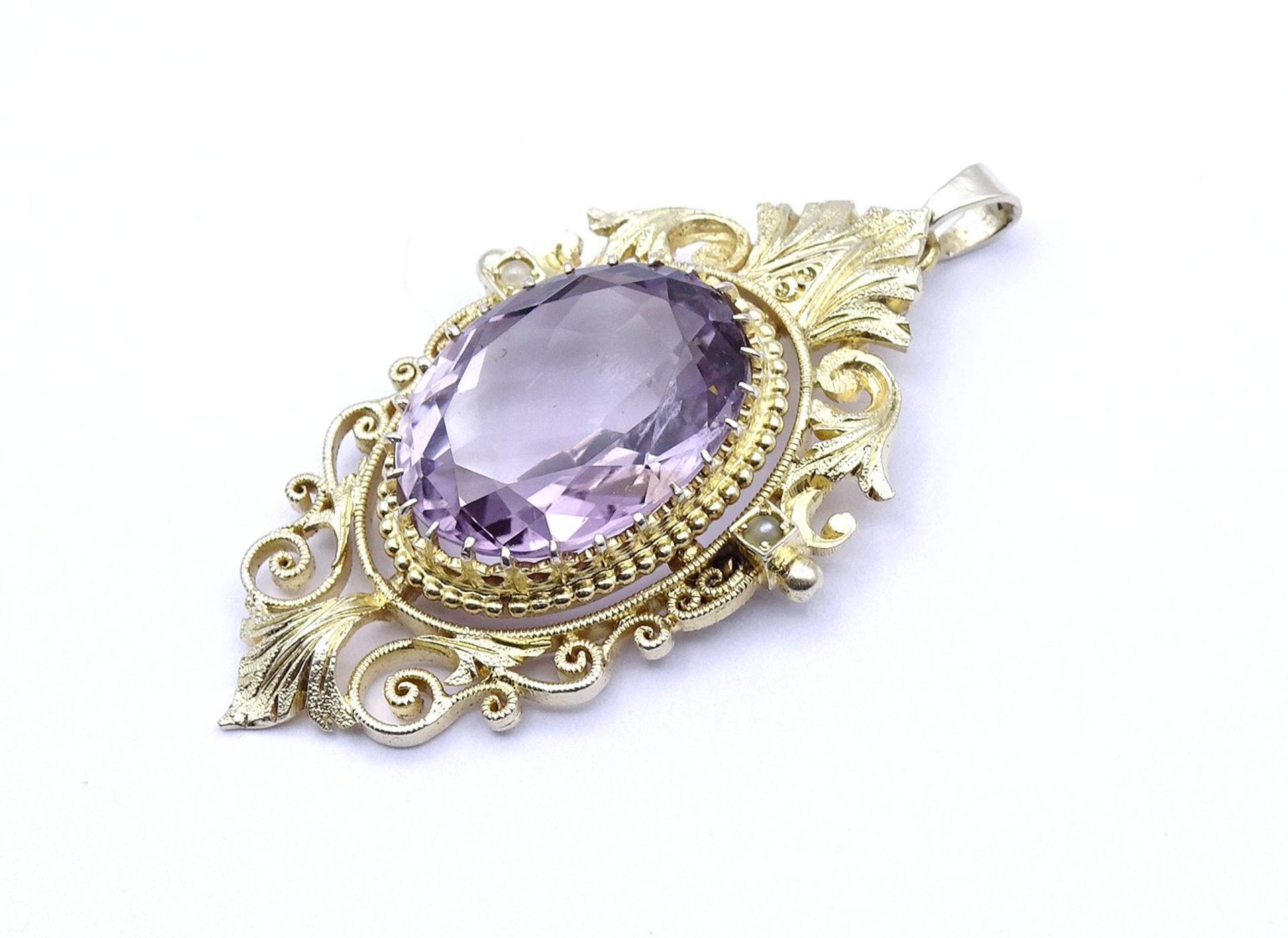 Anhänger mit einem oval facc. Amethyst, Silber - vergoldet, Silber geprüft, L. 5,3cm, 10,7g. - Image 6 of 8