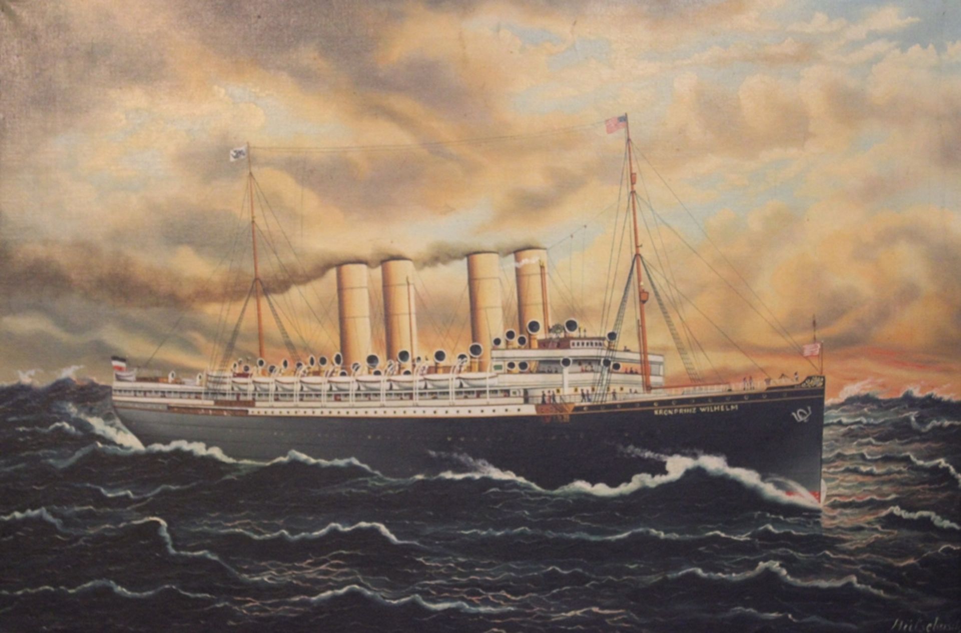 Hülsebusch, Schiffsportrait Kronprinz Wilhelm, Öl/Leinwand, gerahmt, RG 80,5 x 110cm, Die Kronprinz