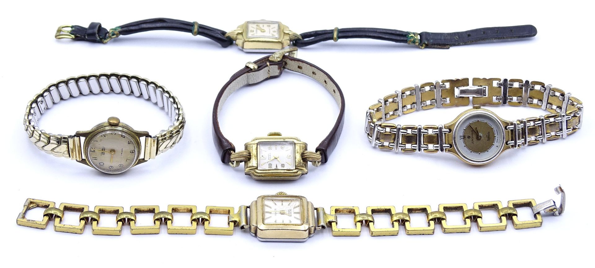 5x Damen Armbanduhren, mechanisch und Quartz, 2x Uhren laufen, Alters- und Gebrauchsspuren - Bild 2 aus 4