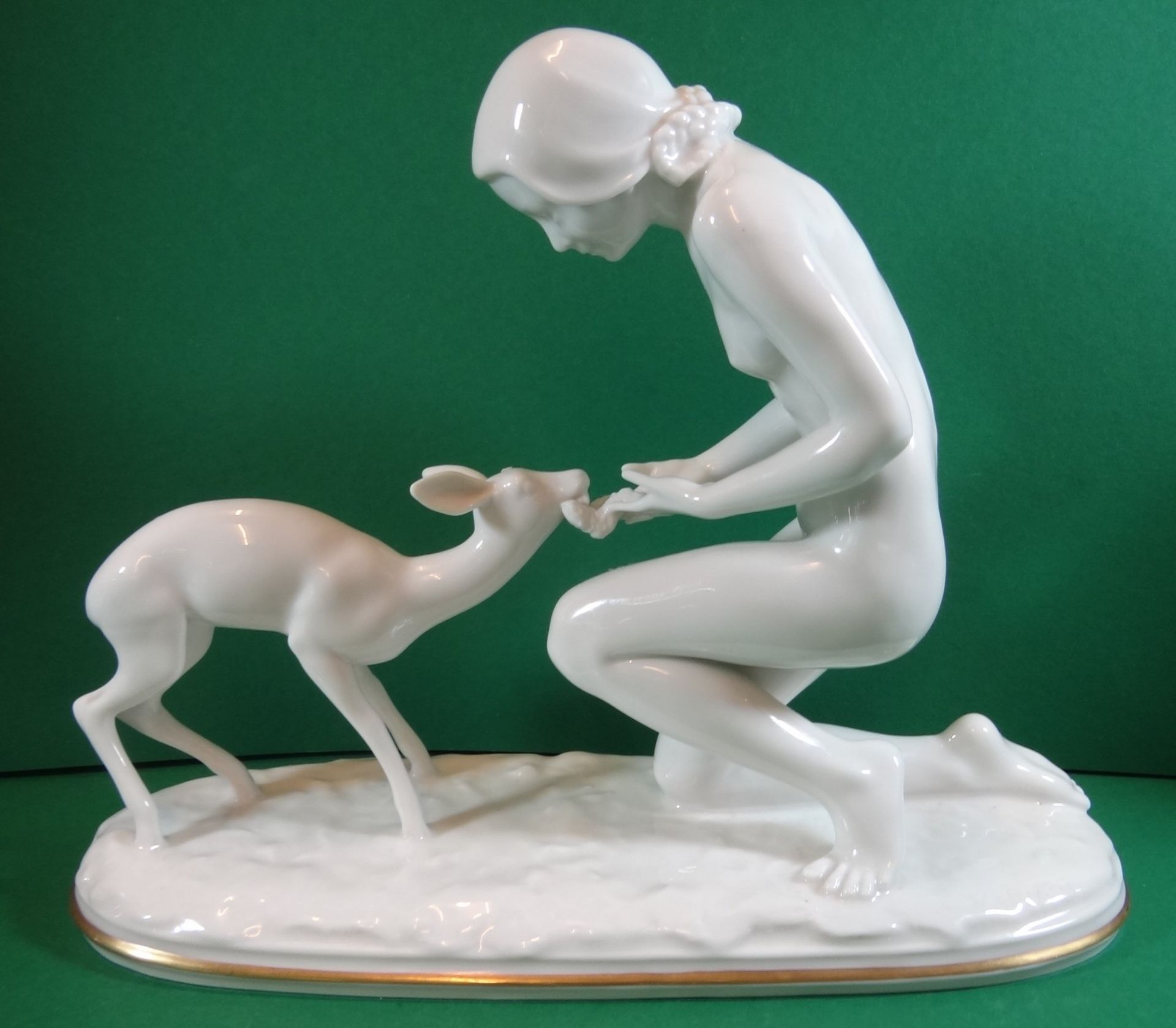 grosse Hutschenreuther Figur, Nackte mit Reh, H-24 cm, L-30 cm - Image 2 of 5