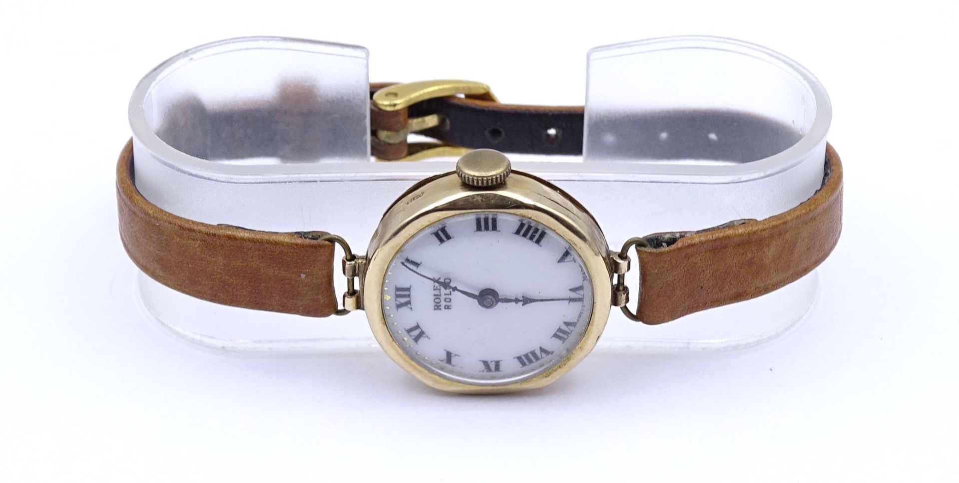 Armbanduhr "Rolex" Mod. Rolco, GG Gehäuse 375/000, mechanisch, Werk läuft für einige Minuten, D. 25 - Bild 12 aus 14