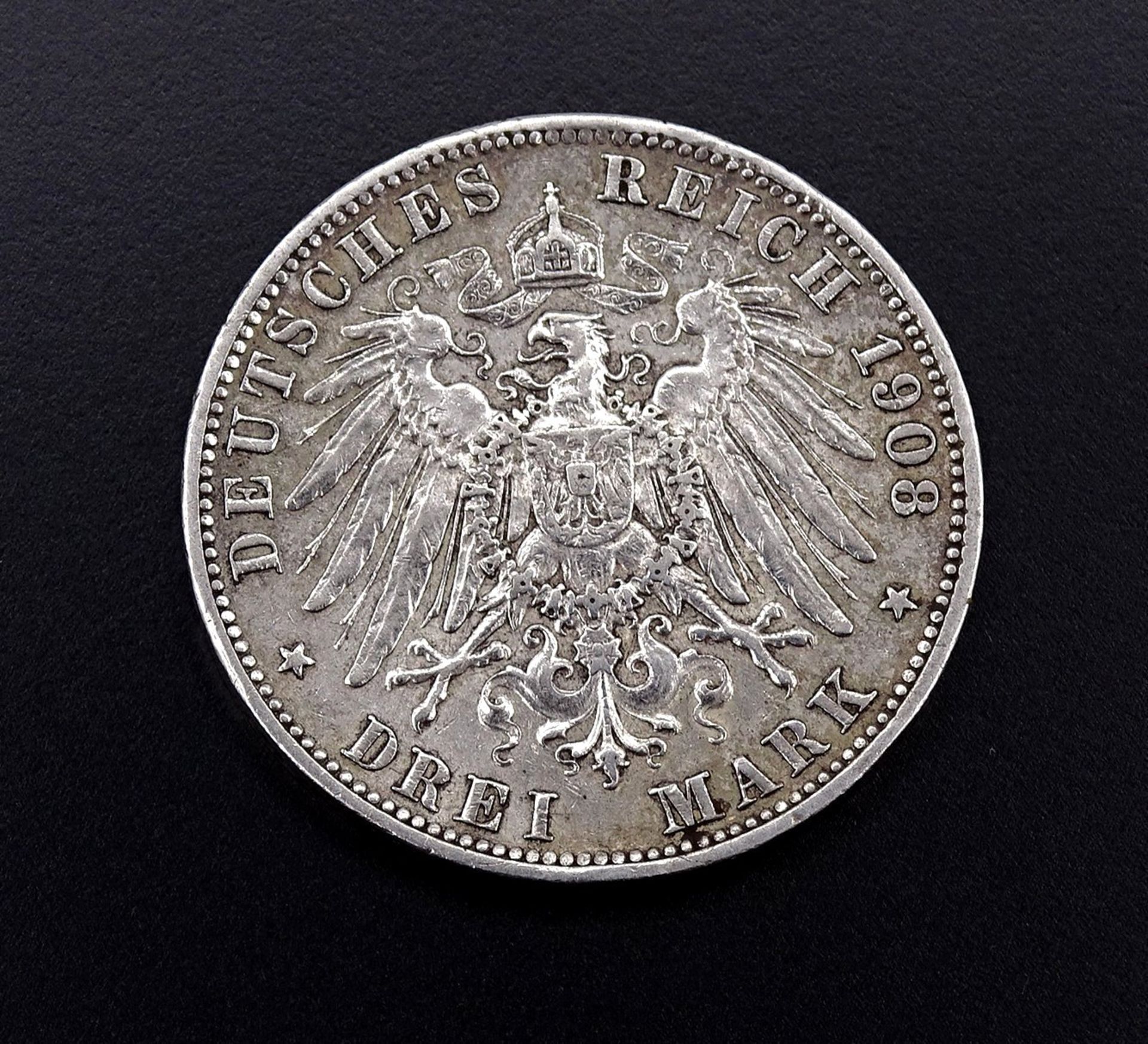Drei Mark 1908 Wilhelm II - Preussen A, 16,59g. - Image 2 of 2