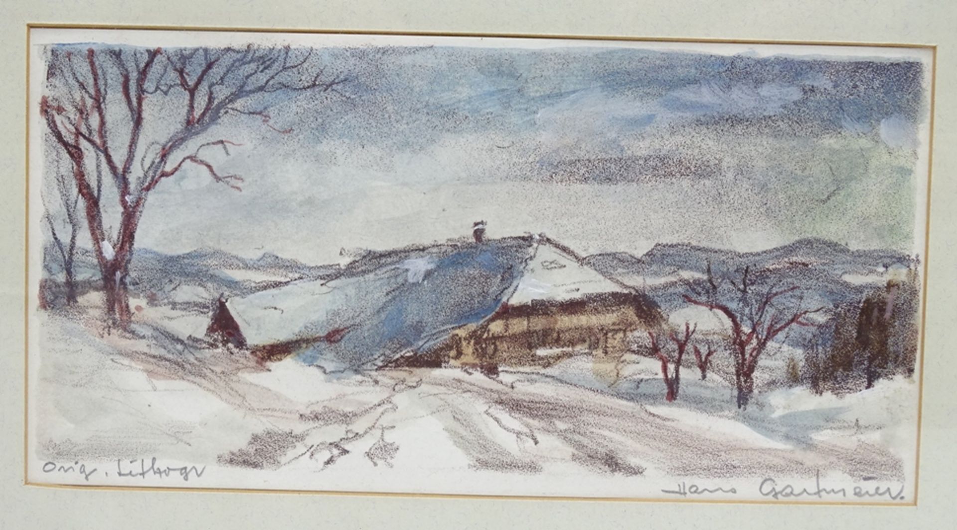 Hans GARTMEIER (1910-1986)  "Winterlandschaft orig. Farb-Lithografie, ger/glas,  17x27 cm - Bild 4 aus 7