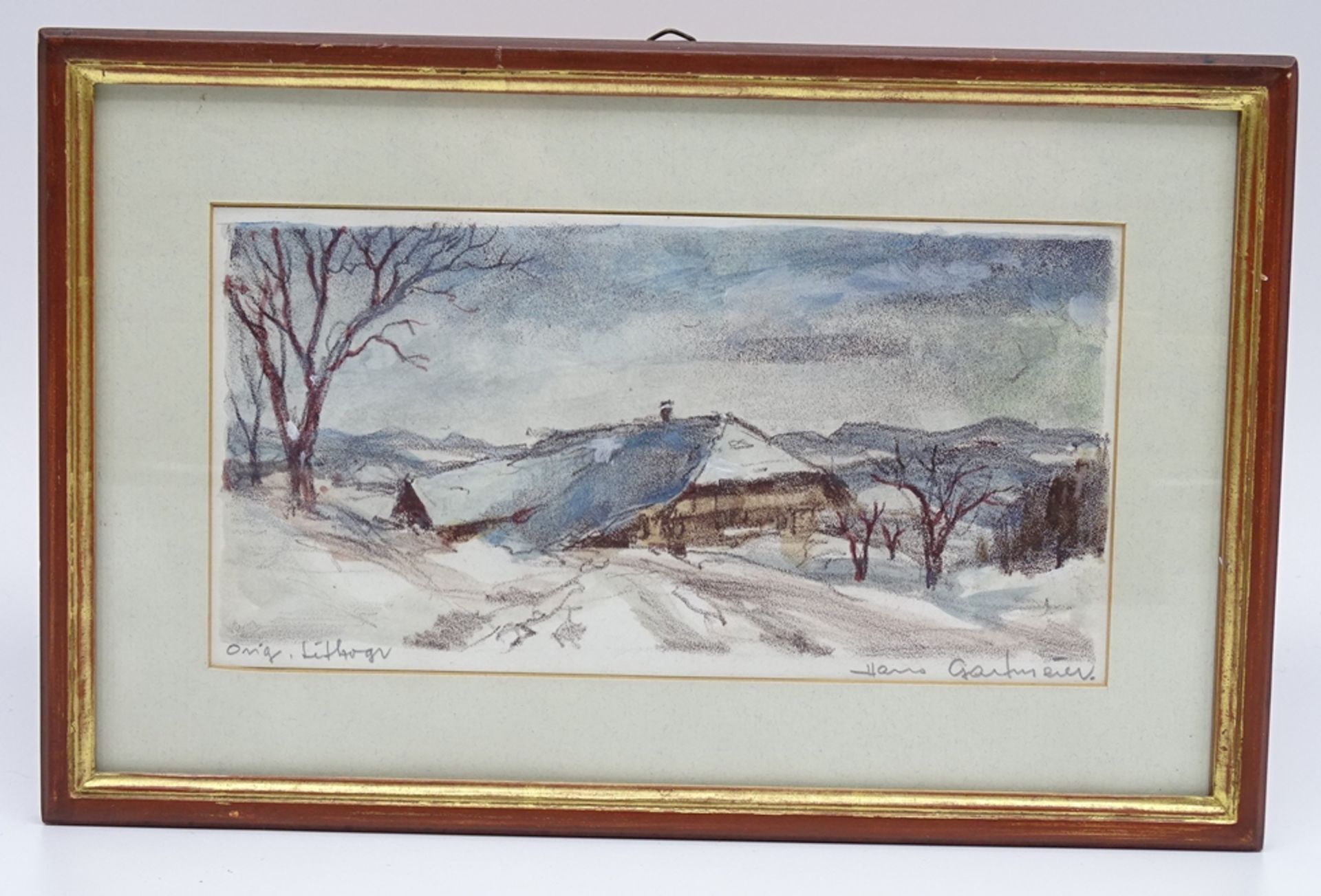 Hans GARTMEIER (1910-1986)  "Winterlandschaft orig. Farb-Lithografie, ger/glas,  17x27 cm - Bild 3 aus 7