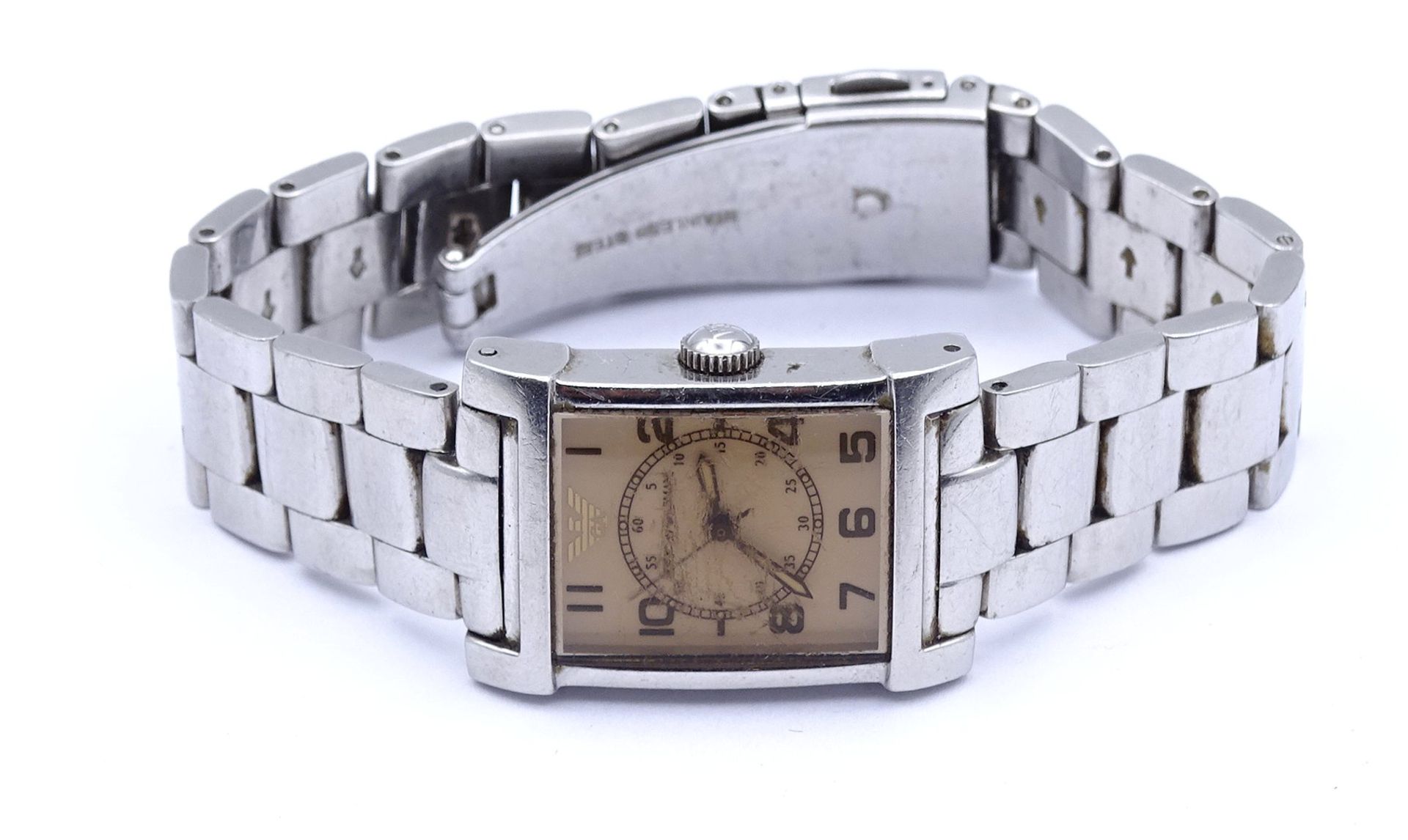 Damen Armbanduhr "Emporio Armani", Quartzwerk, Gehäuse 23x27mm, starke Tragespuren - Bild 3 aus 4