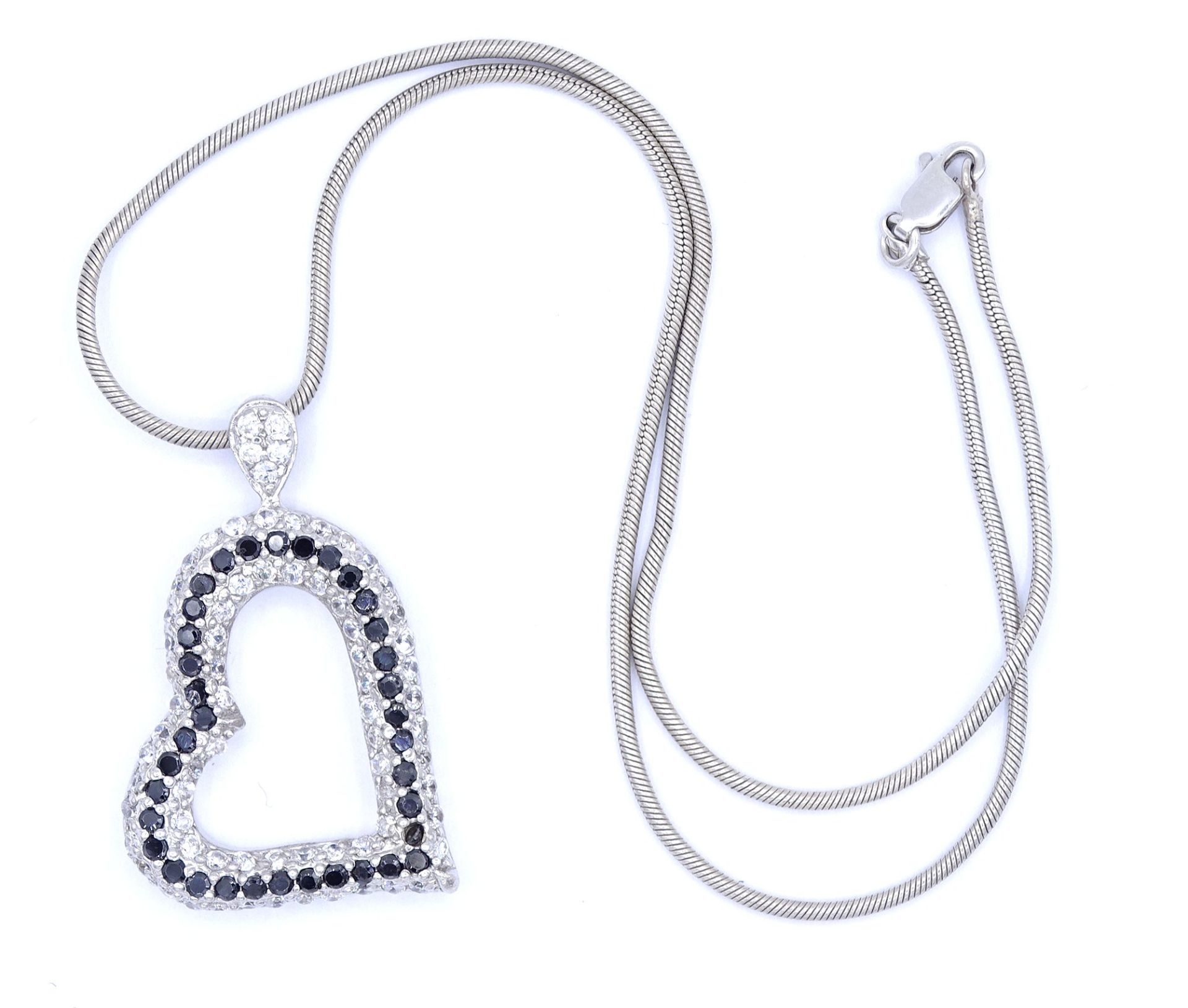 Halskette mit Herzanhänger, Sterlingsilber 925/000, 2x Steine mit Beschädigungen, L. 40,5cm, zus. 2