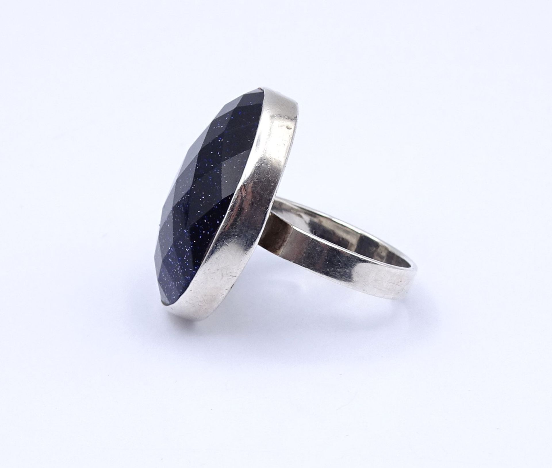 Damen Ring, Silber 925/000 mit einem facc. Blaufluss Cabochon, 13,8g., RG 64 - Image 3 of 4