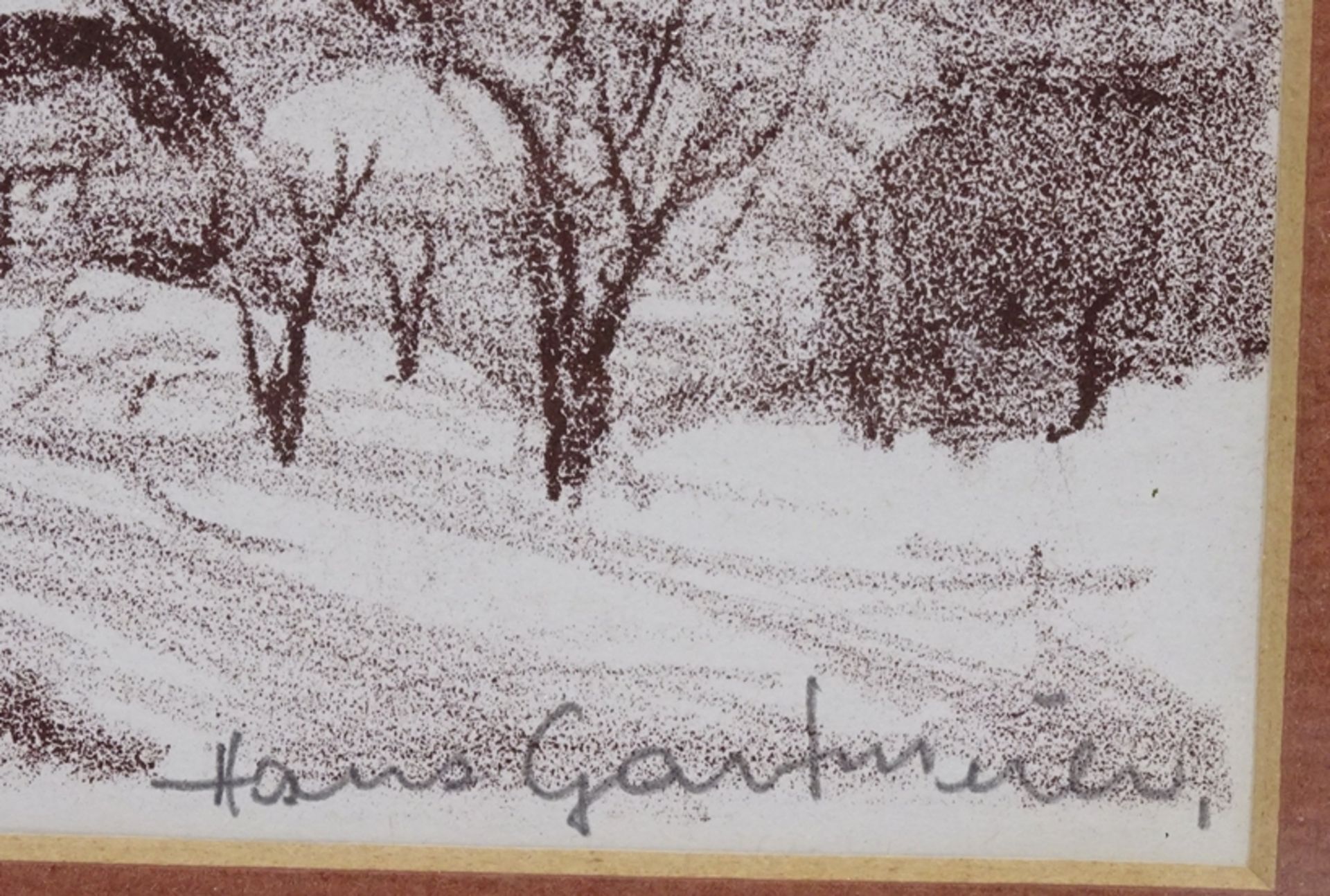 Hans GARTMEIER (1910-1986)  "verschneites Bauernhaus" Lithografie, ger/Glas, RG 19x29 cm - Bild 4 aus 6