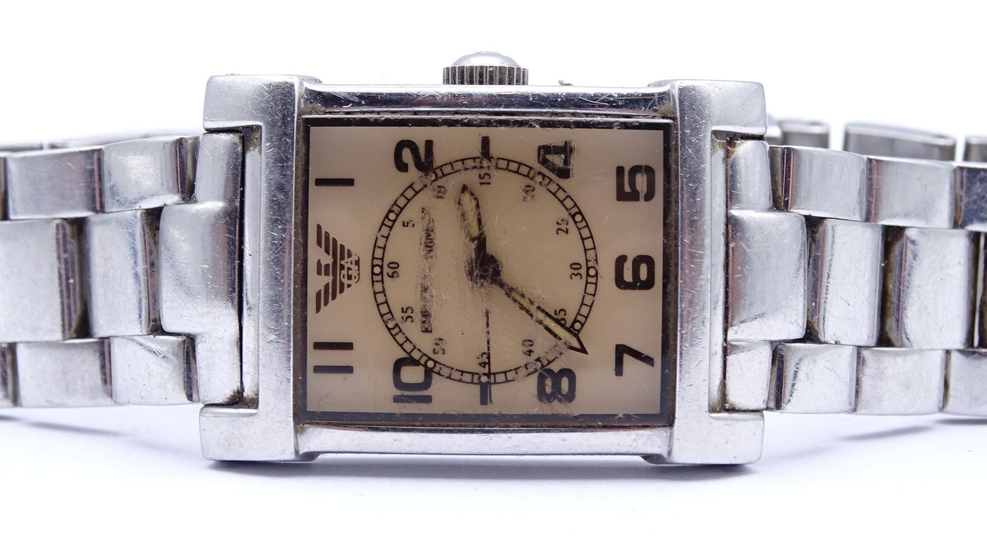 Damen Armbanduhr "Emporio Armani", Quartzwerk, Gehäuse 23x27mm, starke Tragespuren - Bild 2 aus 4