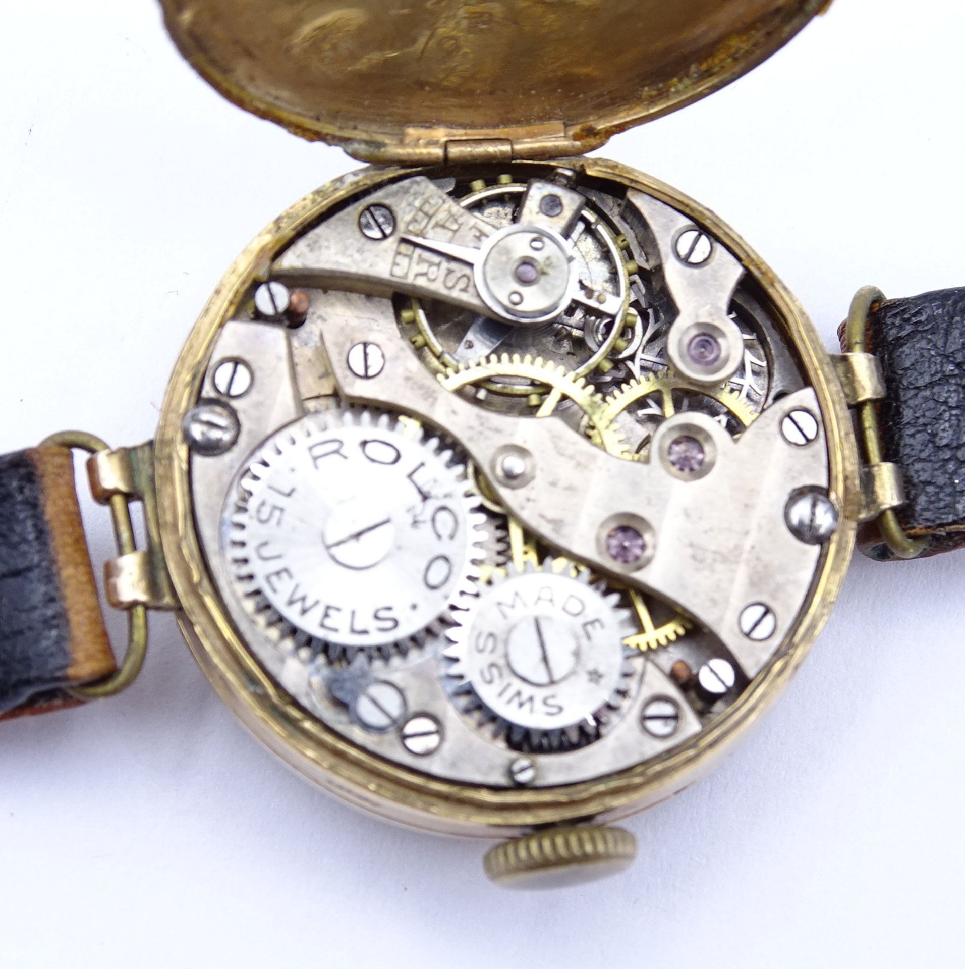 Armbanduhr "Rolex" Mod. Rolco, GG Gehäuse 375/000, mechanisch, Werk läuft für einige Minuten, D. 25 - Bild 7 aus 14