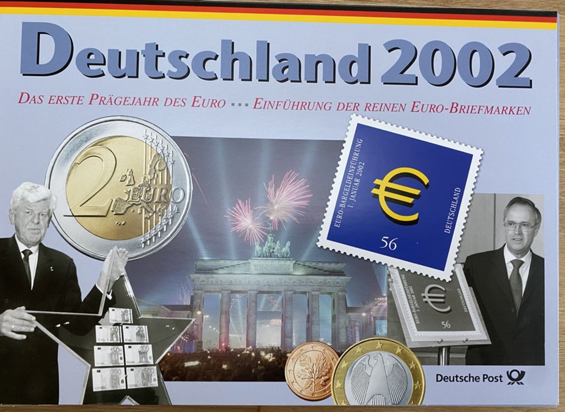 Deutschland 2002, Mappe mit Münzsatz und Briefmarken