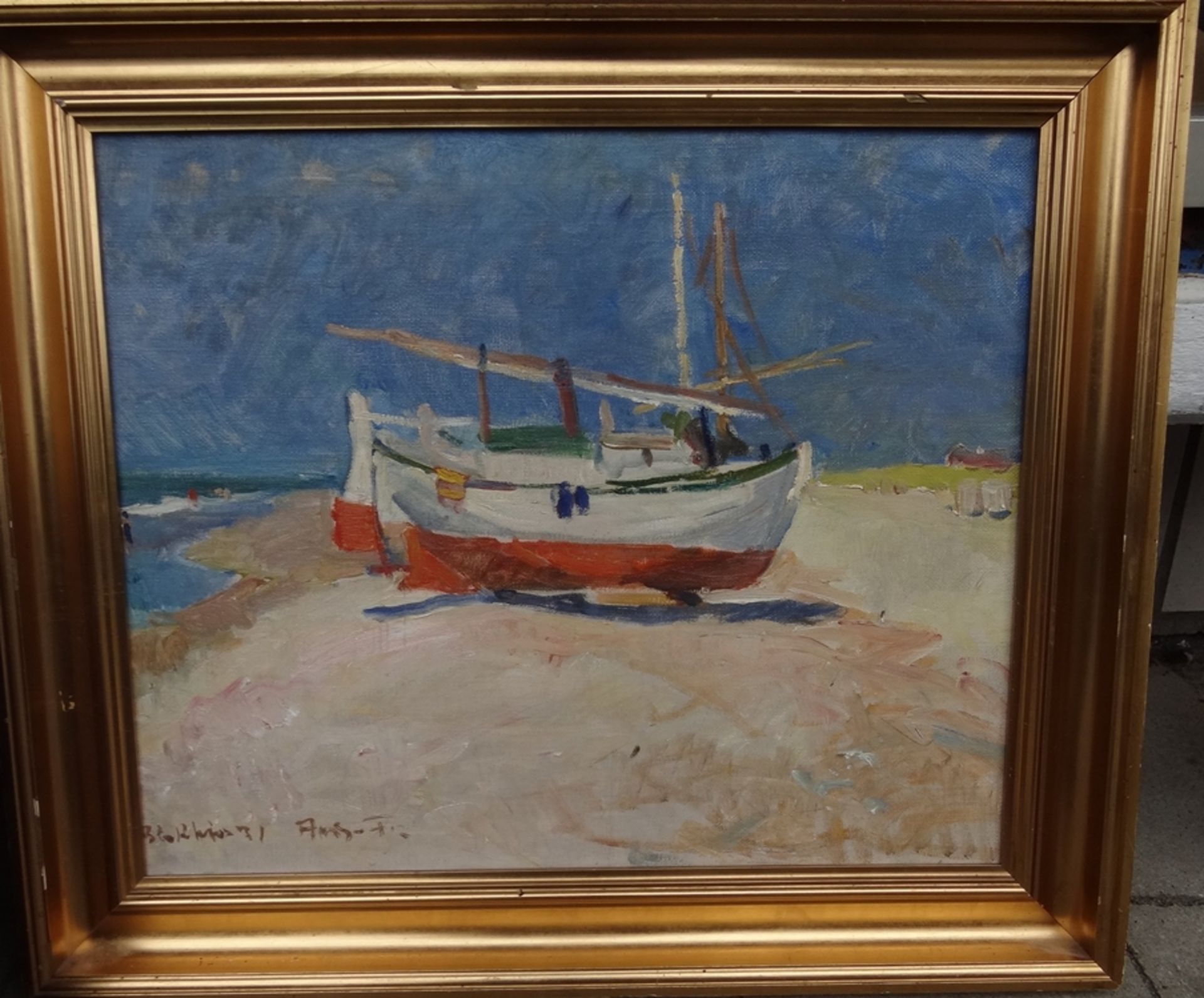 Aage BERNHARD-FREDERIKSEN (1883-1963 "Fischerboot", Öl/Leinen, gerahmt, RG 58x66 cm