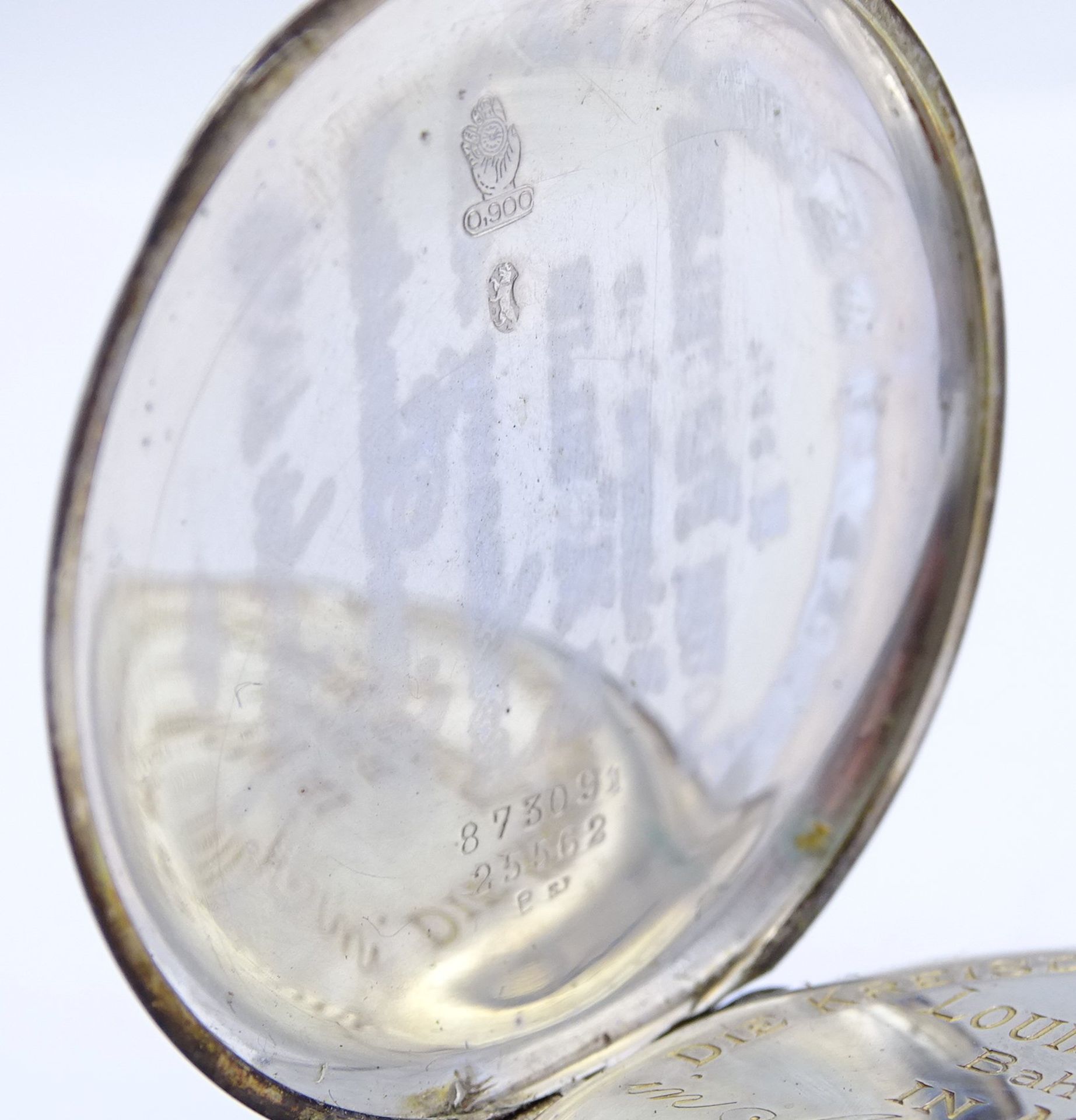 Taschenuhr "Movado", mechanisch, Werk steht, D. 49mm, Silber 900/000, Deckelgravur - Bild 5 aus 6
