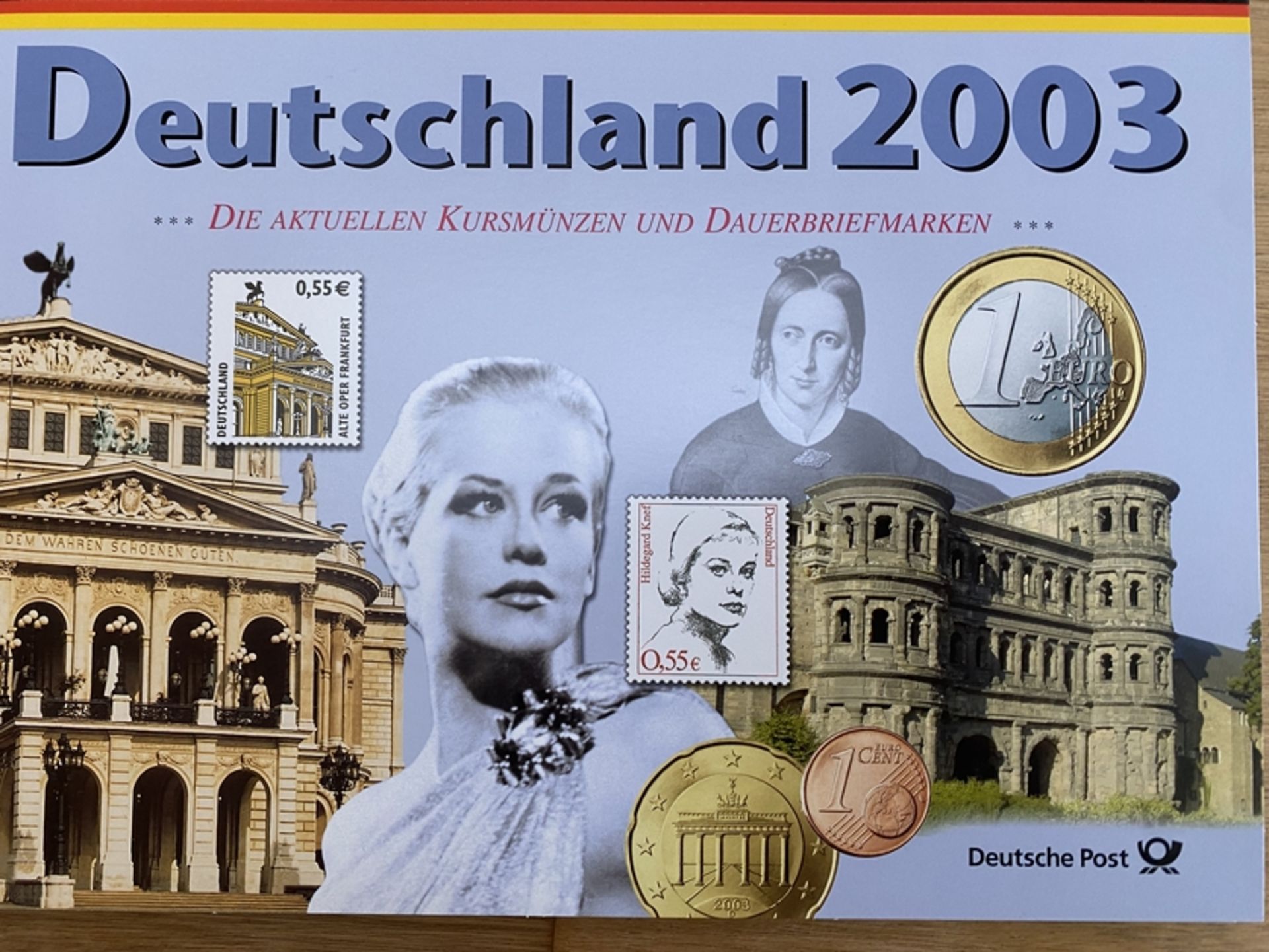 Deutschland 2003, Mappe mit Münzsatz und Briefmarken