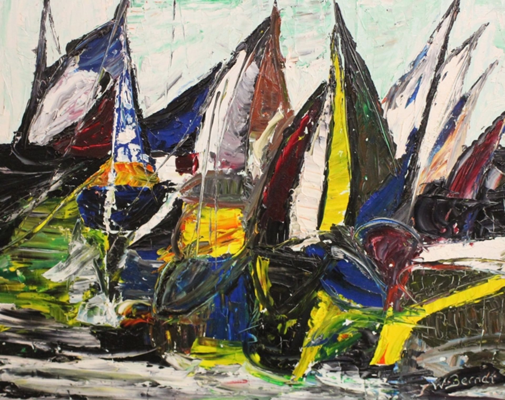 W.Berndt, Boote, Öl/Hartfaser, gerahmt, RG 58 x 69cm.