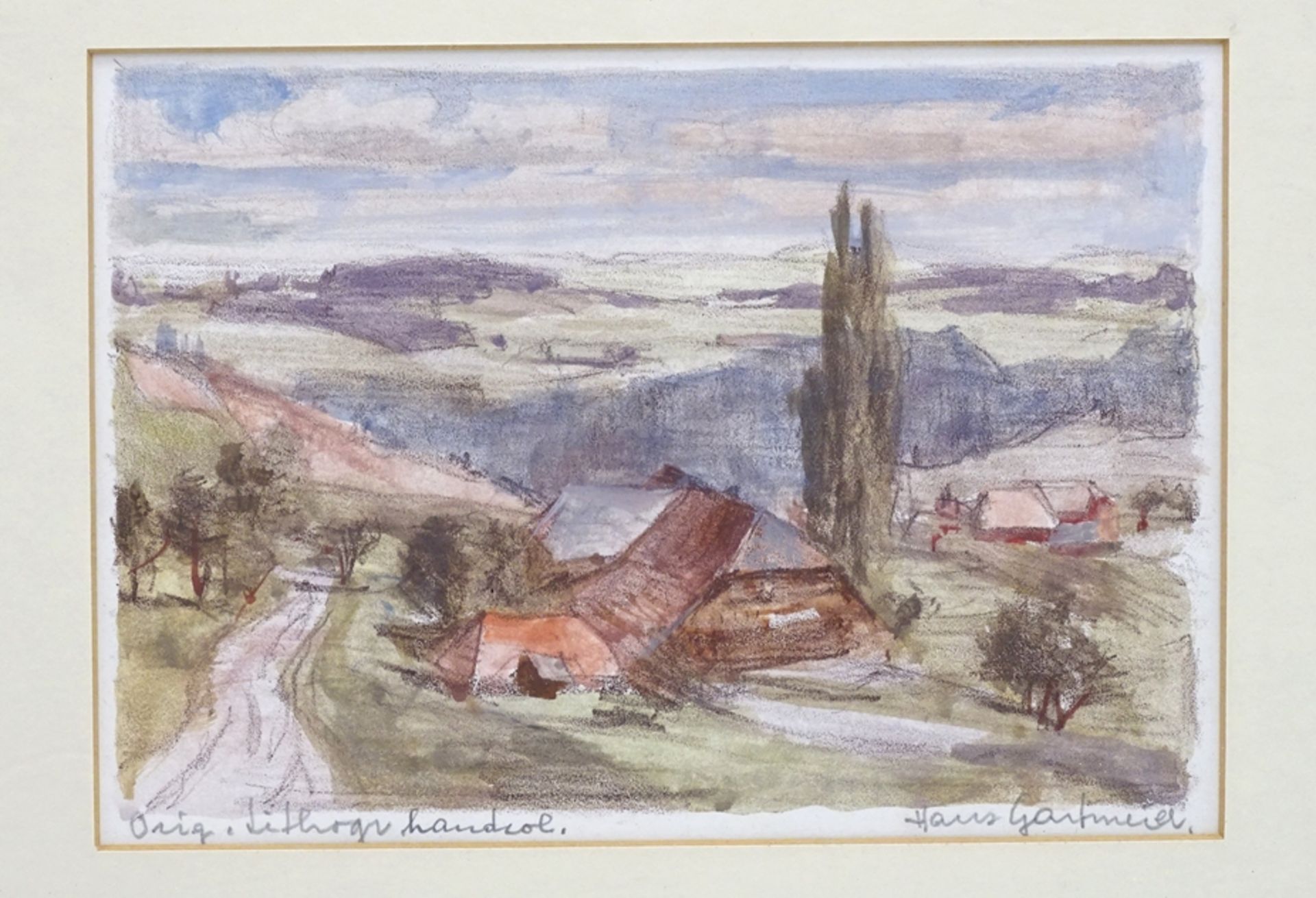 Hans GARTMEIER (1910-1986) , handcolorierte Lithografie, Landschaft, ger/Glas, RG 26x30 cm - Image 2 of 6
