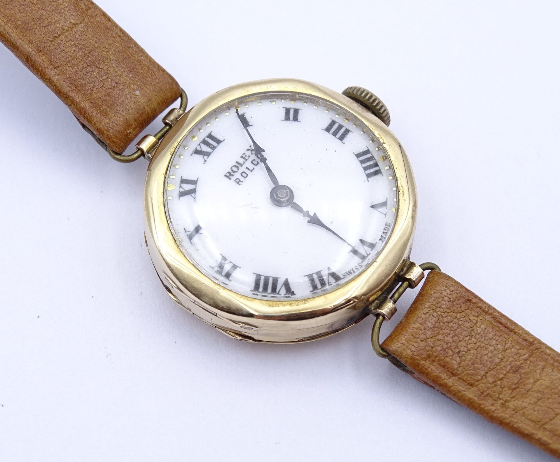Armbanduhr "Rolex" Mod. Rolco, GG Gehäuse 375/000, mechanisch, Werk läuft für einige Minuten, D. 25 - Bild 10 aus 14