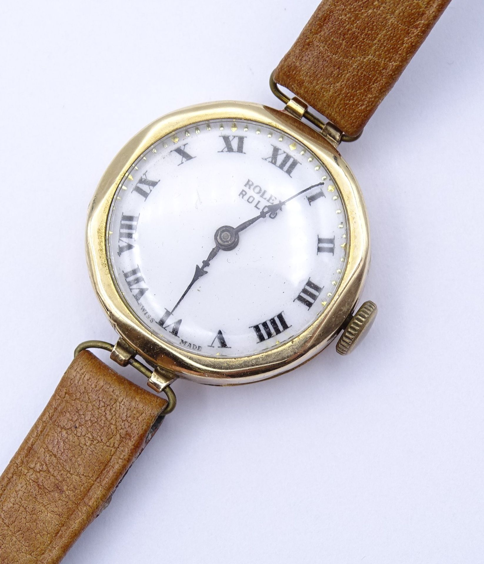 Armbanduhr "Rolex" Mod. Rolco, GG Gehäuse 375/000, mechanisch, Werk läuft für einige Minuten, D. 25 - Bild 2 aus 14