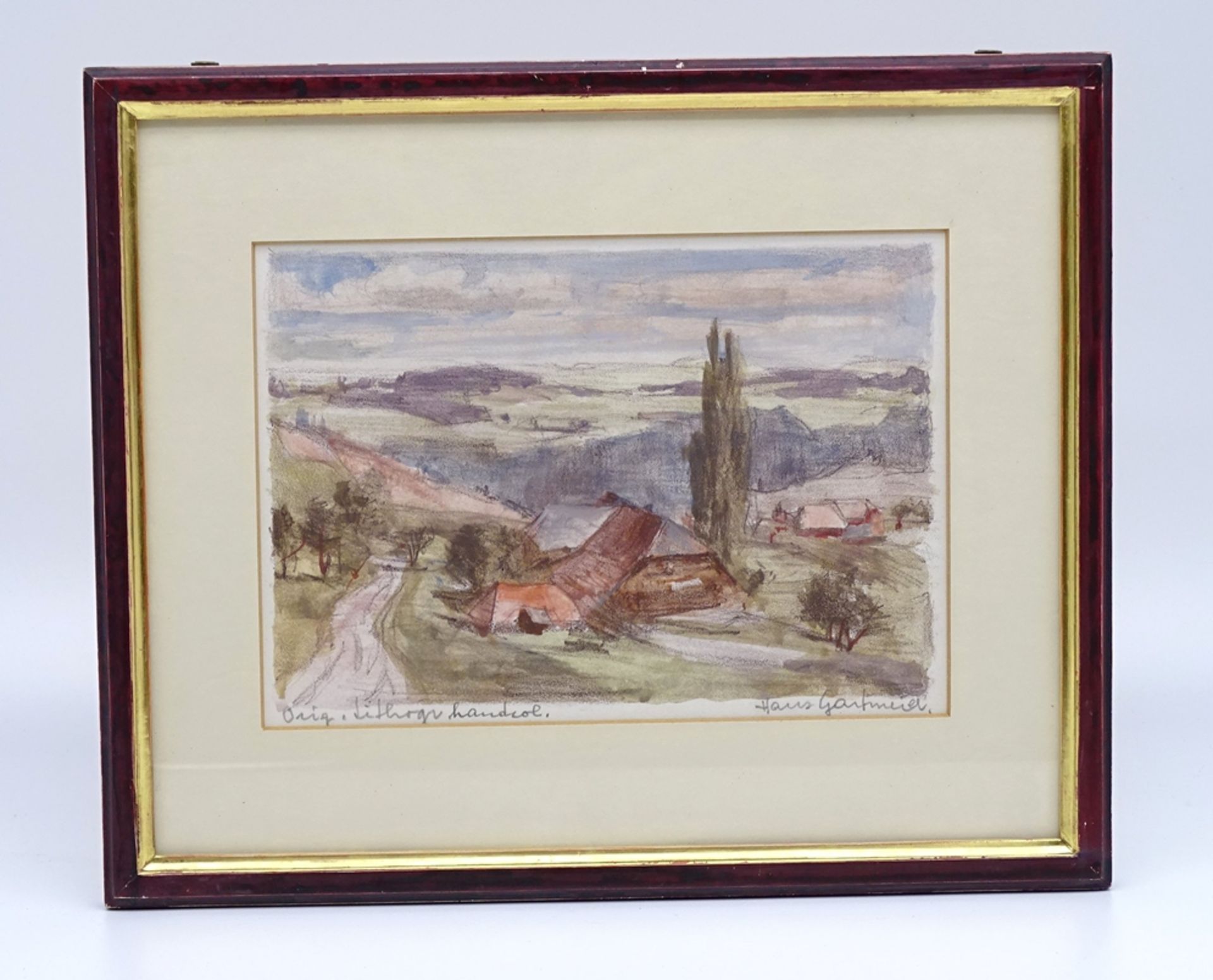 Hans GARTMEIER (1910-1986) , handcolorierte Lithografie, Landschaft, ger/Glas, RG 26x30 cm