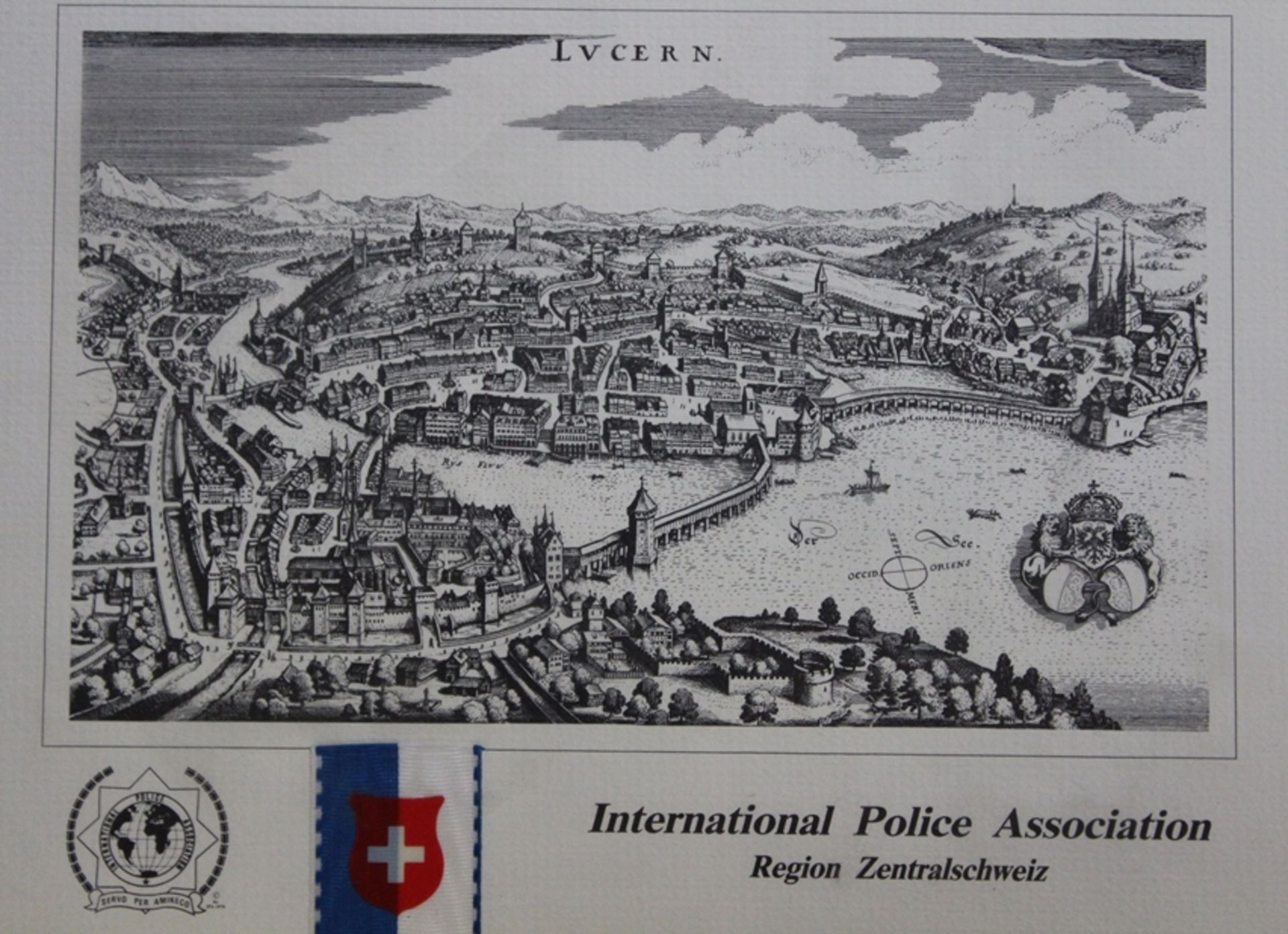 Grafik, Luzern, International Police Association Region Zentral Schweiz, ger./Glas, RG 21 x 29,9cm.