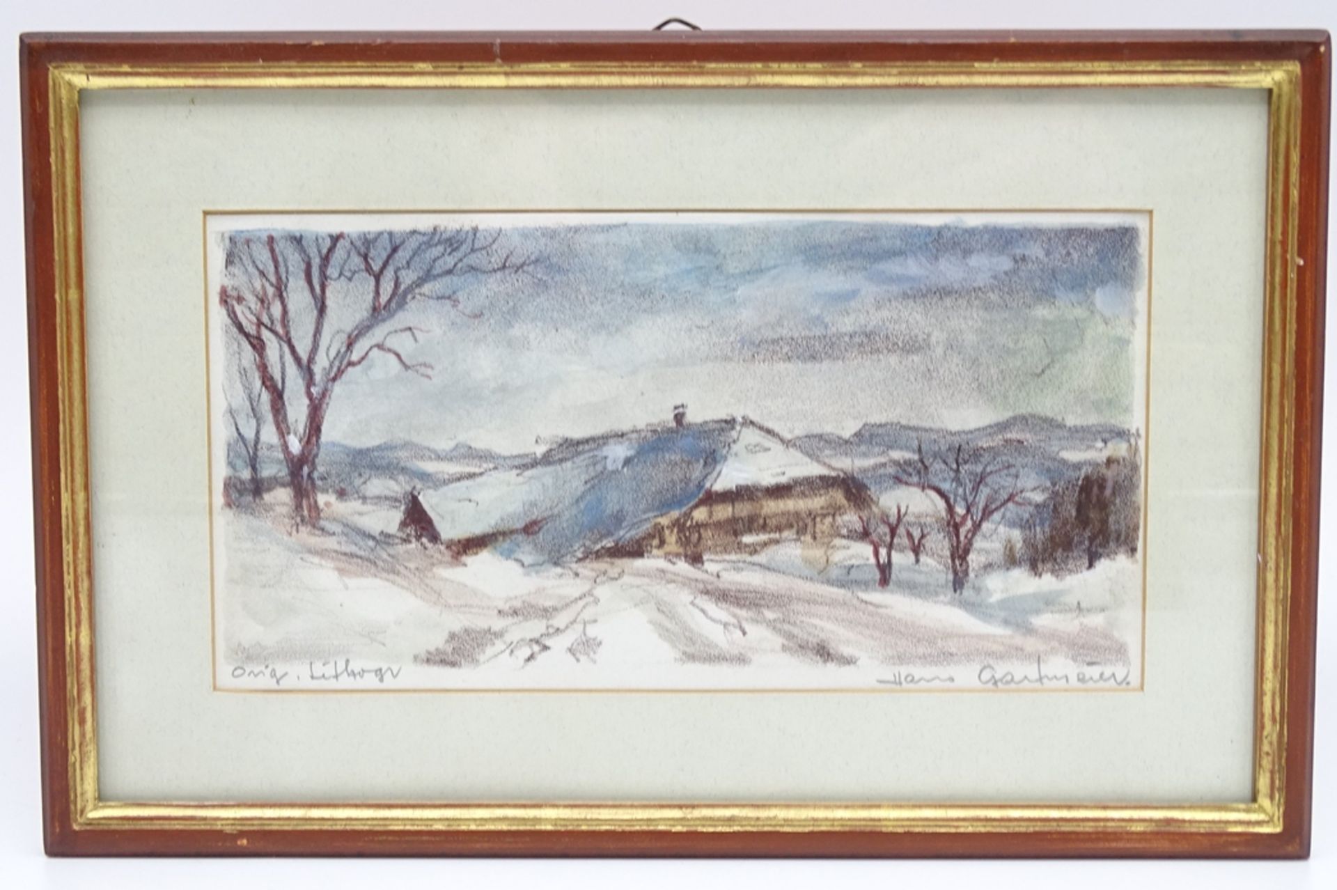 Hans GARTMEIER (1910-1986)  "Winterlandschaft orig. Farb-Lithografie, ger/glas,  17x27 cm - Bild 2 aus 7