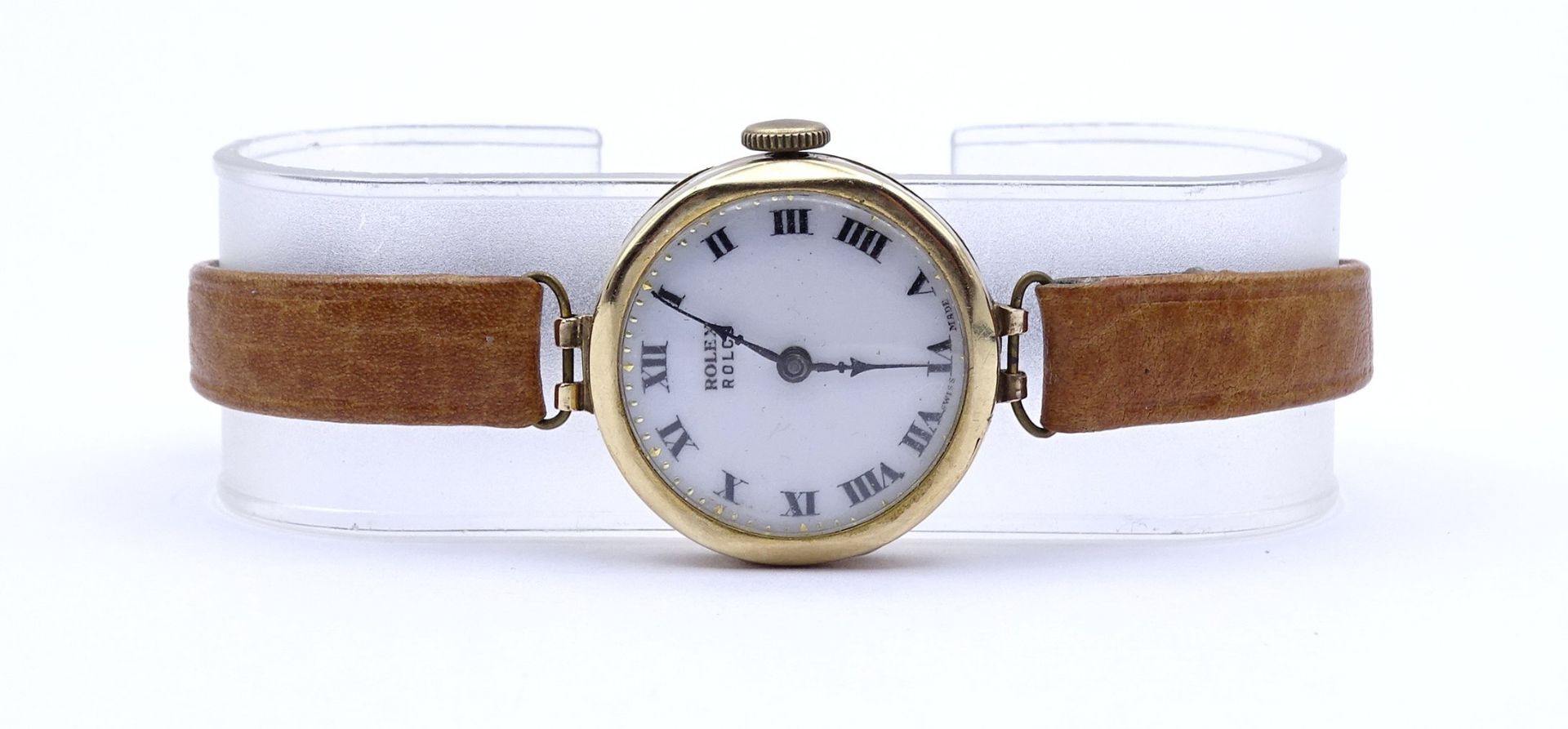 Armbanduhr "Rolex" Mod. Rolco, GG Gehäuse 375/000, mechanisch, Werk läuft für einige Minuten, D. 25 - Bild 11 aus 14