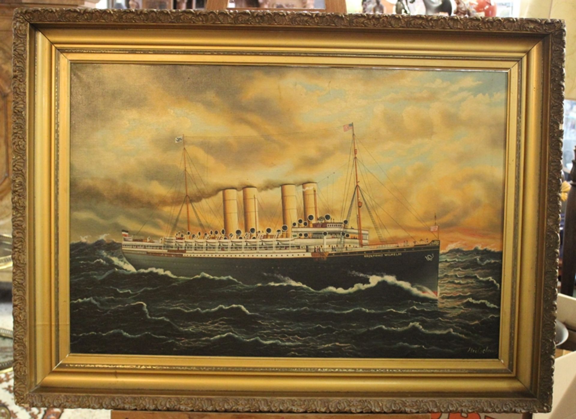 Hülsebusch, Schiffsportrait Kronprinz Wilhelm, Öl/Leinwand, gerahmt, RG 80,5 x 110cm, Die Kronprinz - Image 2 of 5