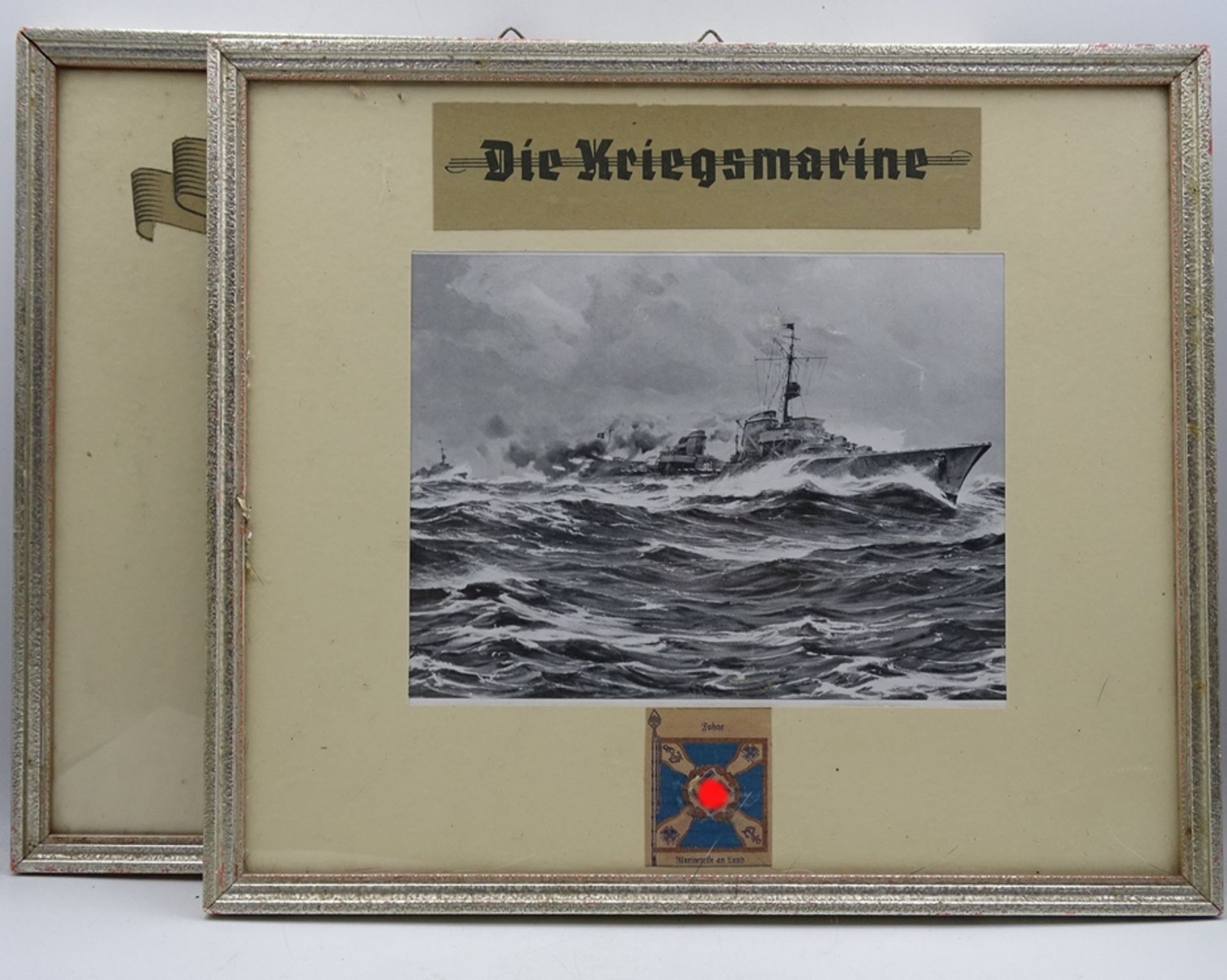 2 gerahmte Drucke "Unsere Kriegsmarine", RG 24x27,5 cm