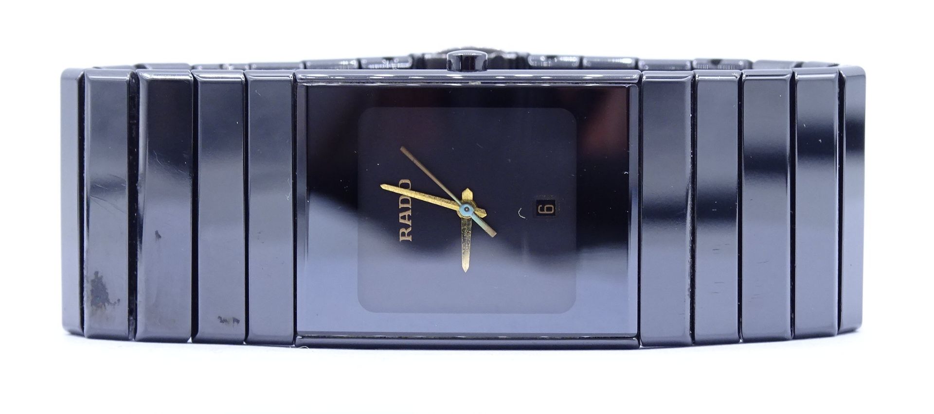 Armbanduhr "Rado", Ceramic, Quartzwerk, läuft, Gehäuse 24x29mm, Deckelgravur Urs. Weiss, 25 Jahre R - Bild 2 aus 4