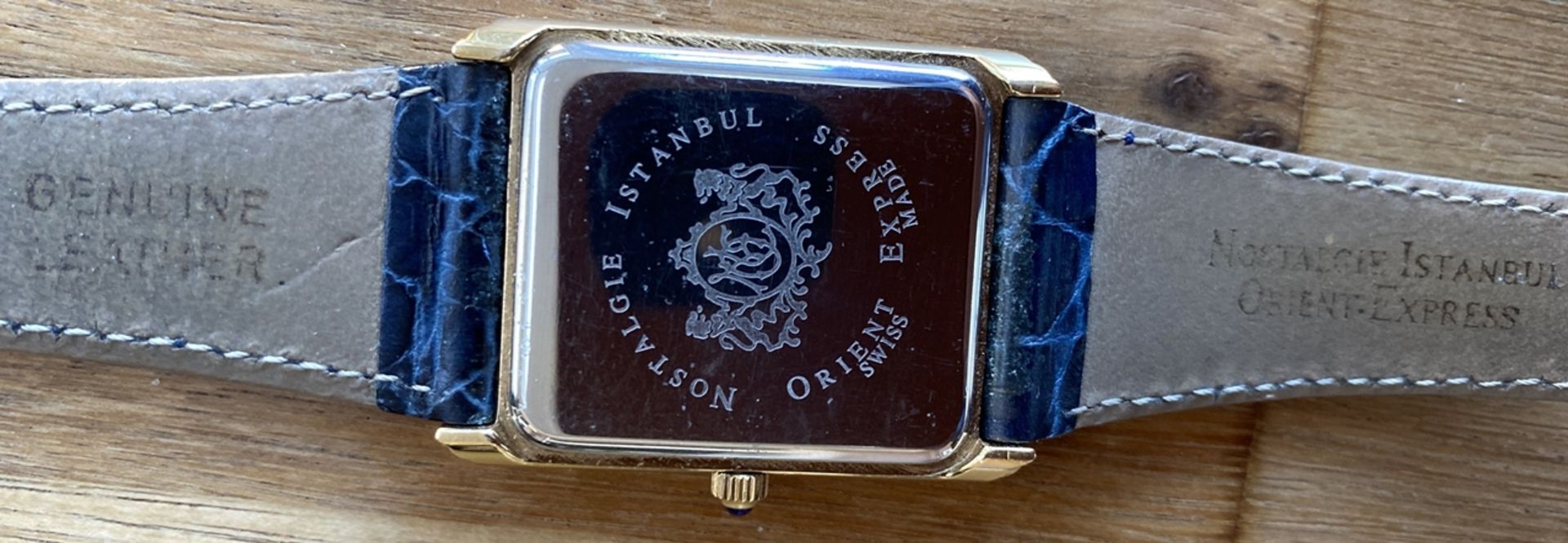 Armbanduhr   "Blue Train" Nostalgie Istanbul Orient Express,Uhr 3x2,5 cm orig. Kasten, Saphirkrone, - Bild 6 aus 6