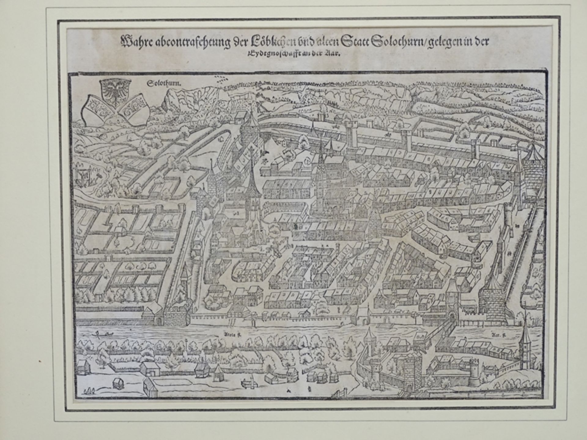 alter Ansichtenstich "Solothurn" Schweiz, 18.Jhd., ger/glas, RG 37x43 cm - Bild 2 aus 8