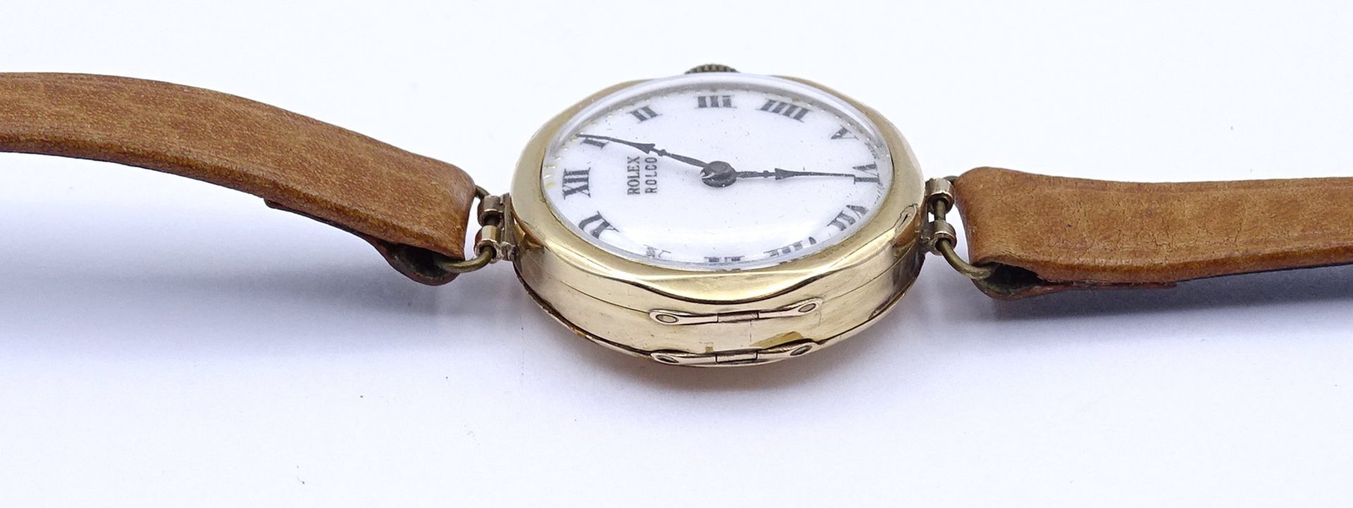 Armbanduhr "Rolex" Mod. Rolco, GG Gehäuse 375/000, mechanisch, Werk läuft für einige Minuten, D. 25 - Bild 9 aus 14