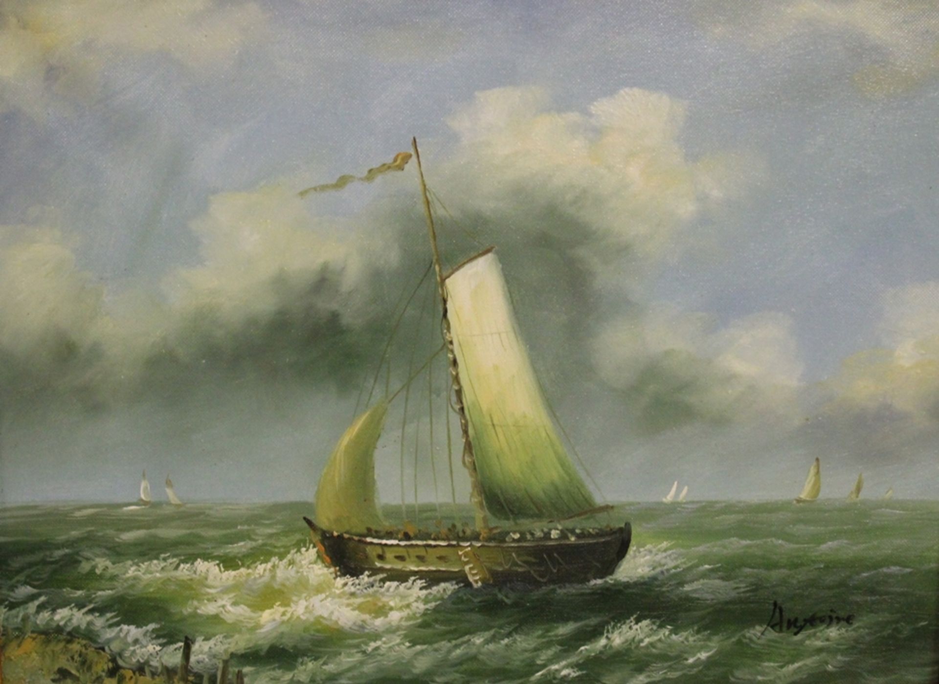 Antoine o.ä., Segler vor Küste, Öl/Leinwand, gerahmt, RG 48 x 58cm.