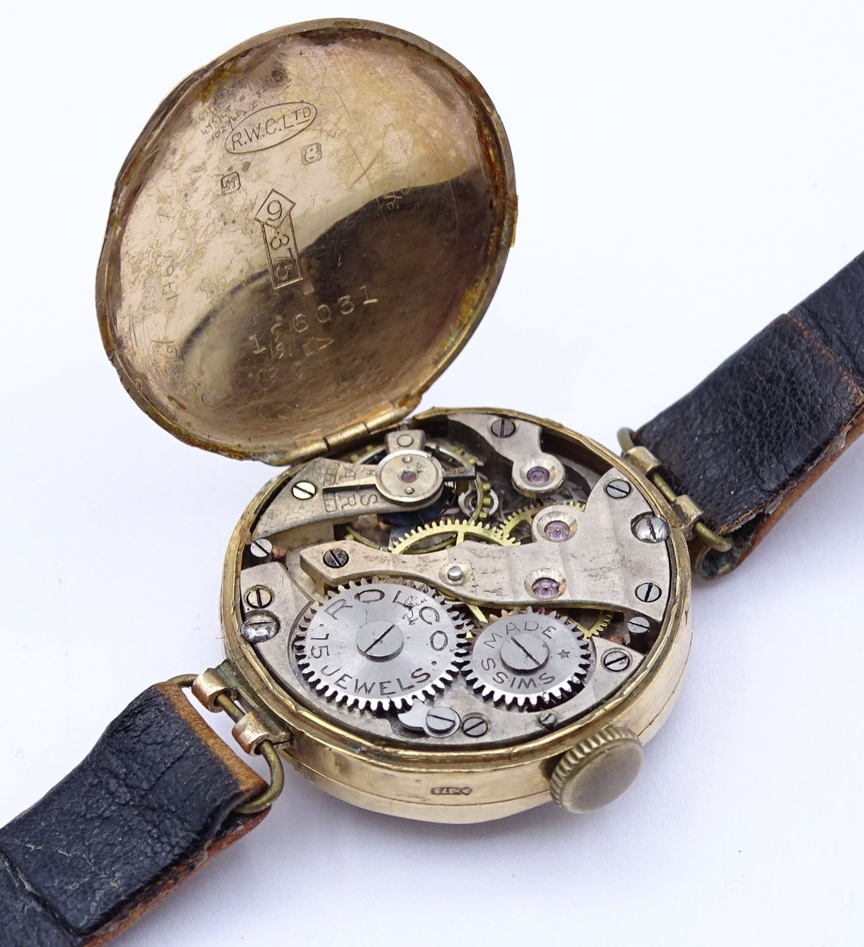 Armbanduhr "Rolex" Mod. Rolco, GG Gehäuse 375/000, mechanisch, Werk läuft für einige Minuten, D. 25 - Bild 6 aus 14
