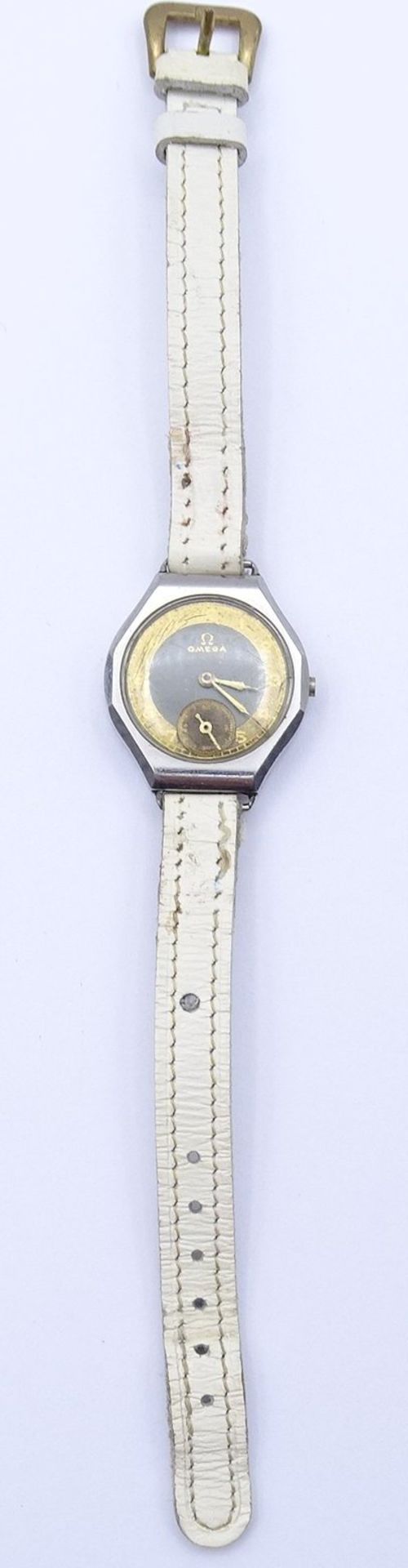 Alte Damen Armbanduhr "Omega", mechanisch, 22x23mm, Funktion nicht geprüft (Krone fehlt) - Bild 6 aus 6