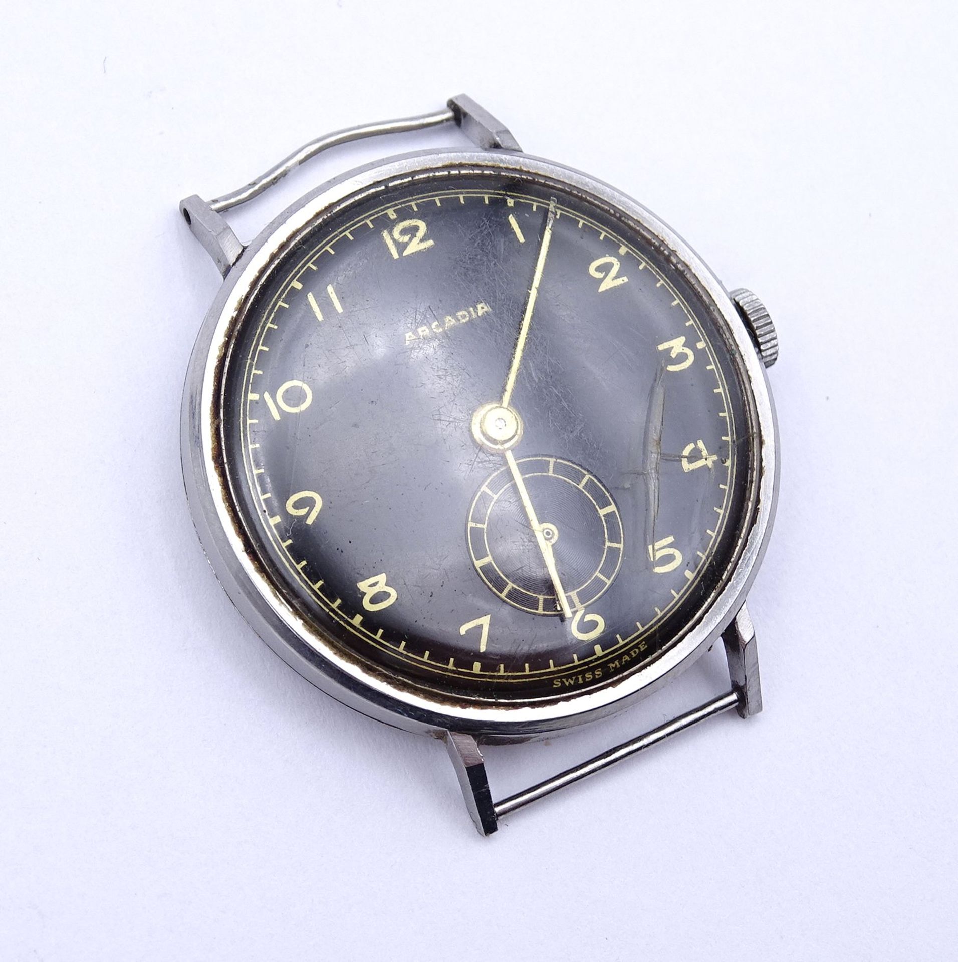 Armbanduhr "Arcadia", mechanisch, Werk läuft, D.32mm, Glas mit Riss, Alters- und Gebrauchsspuren - Bild 2 aus 3
